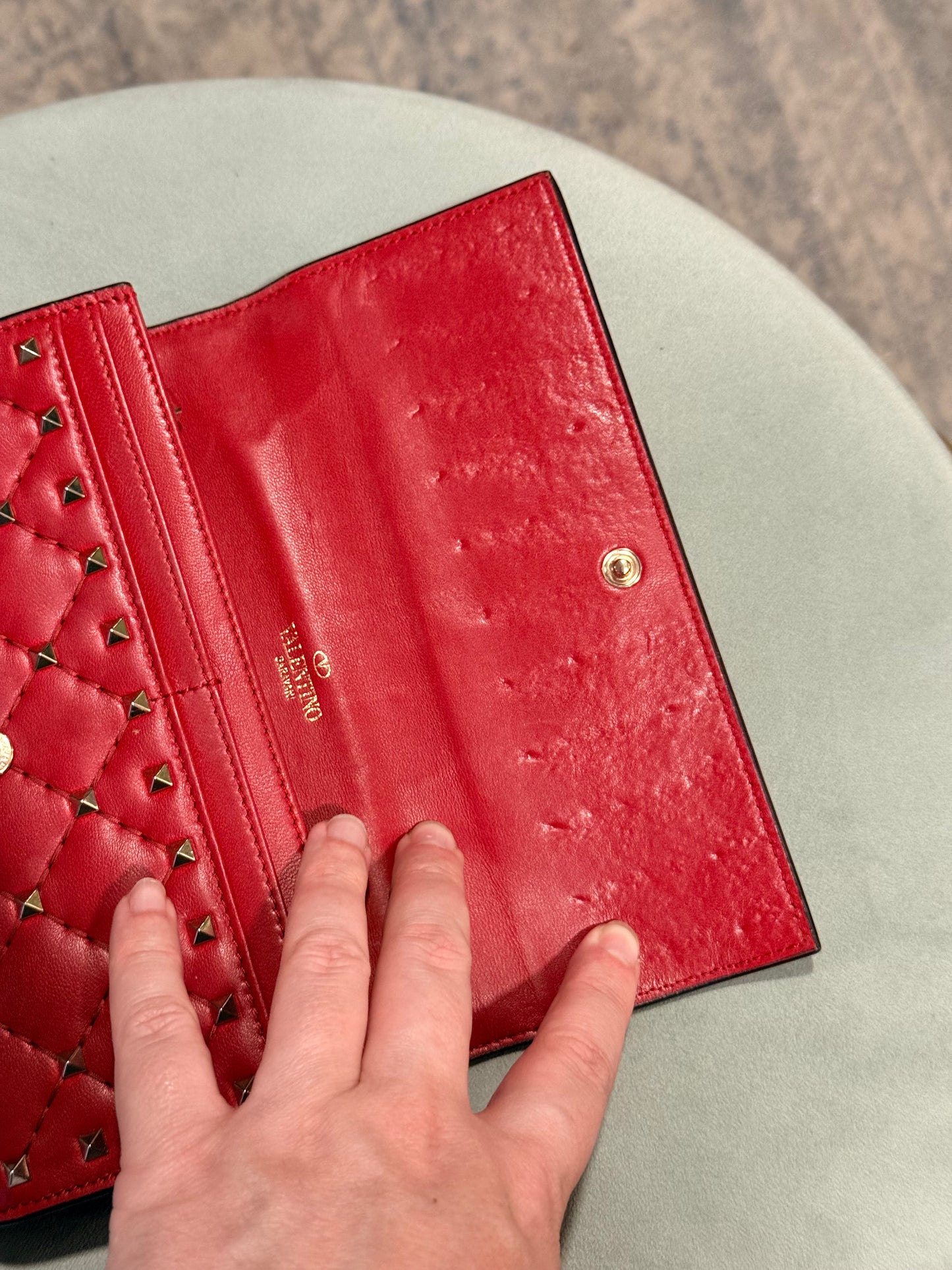 VALENTINO RED SPIKE CONTINENTAL WALLET