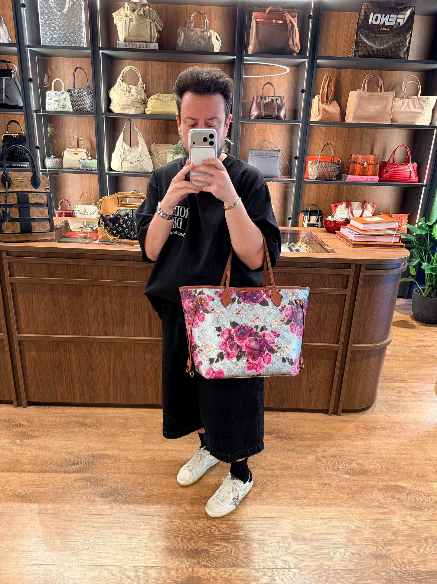 LOUIS VUITTON SILVER GARDEN NEVERFULL MM SHOPPING TOTE