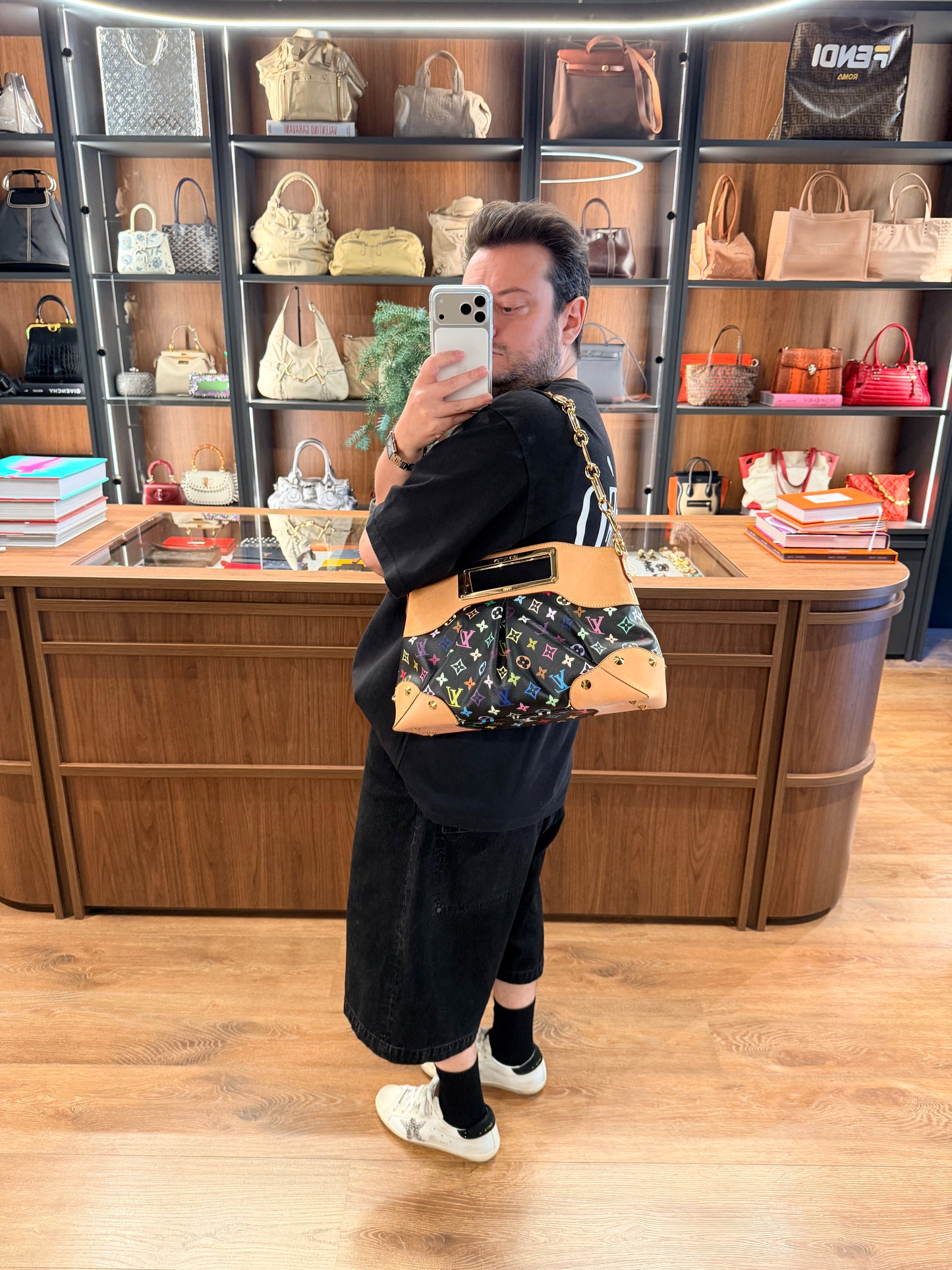 TAKASHI MURAKAMI X LOUIS VUITTON BLACK MULTICOLOR JUDY MM SHOULDER BAG
