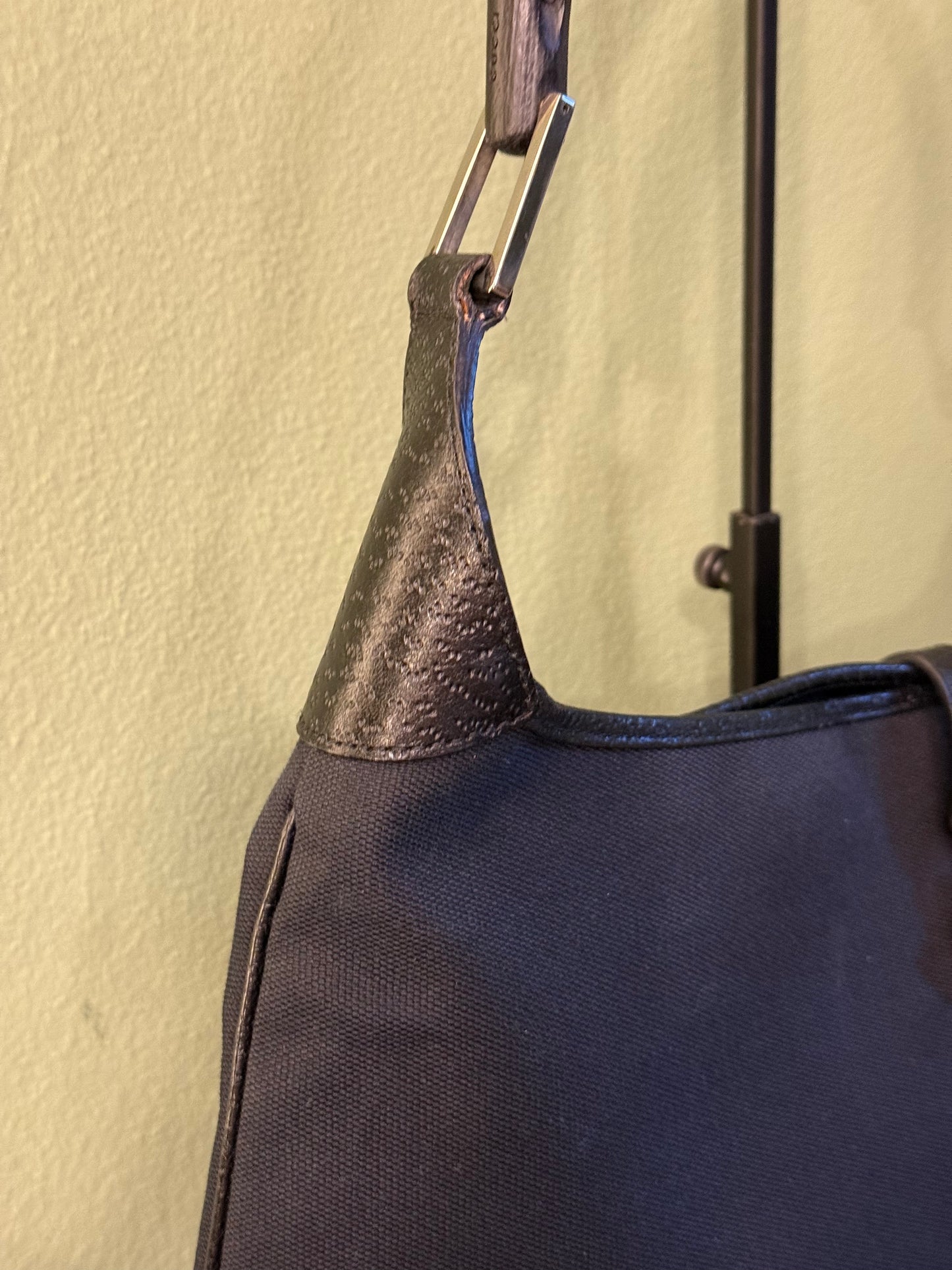 GUCCI BLACK BAMBOO BOUVIER SHOULDER BAG