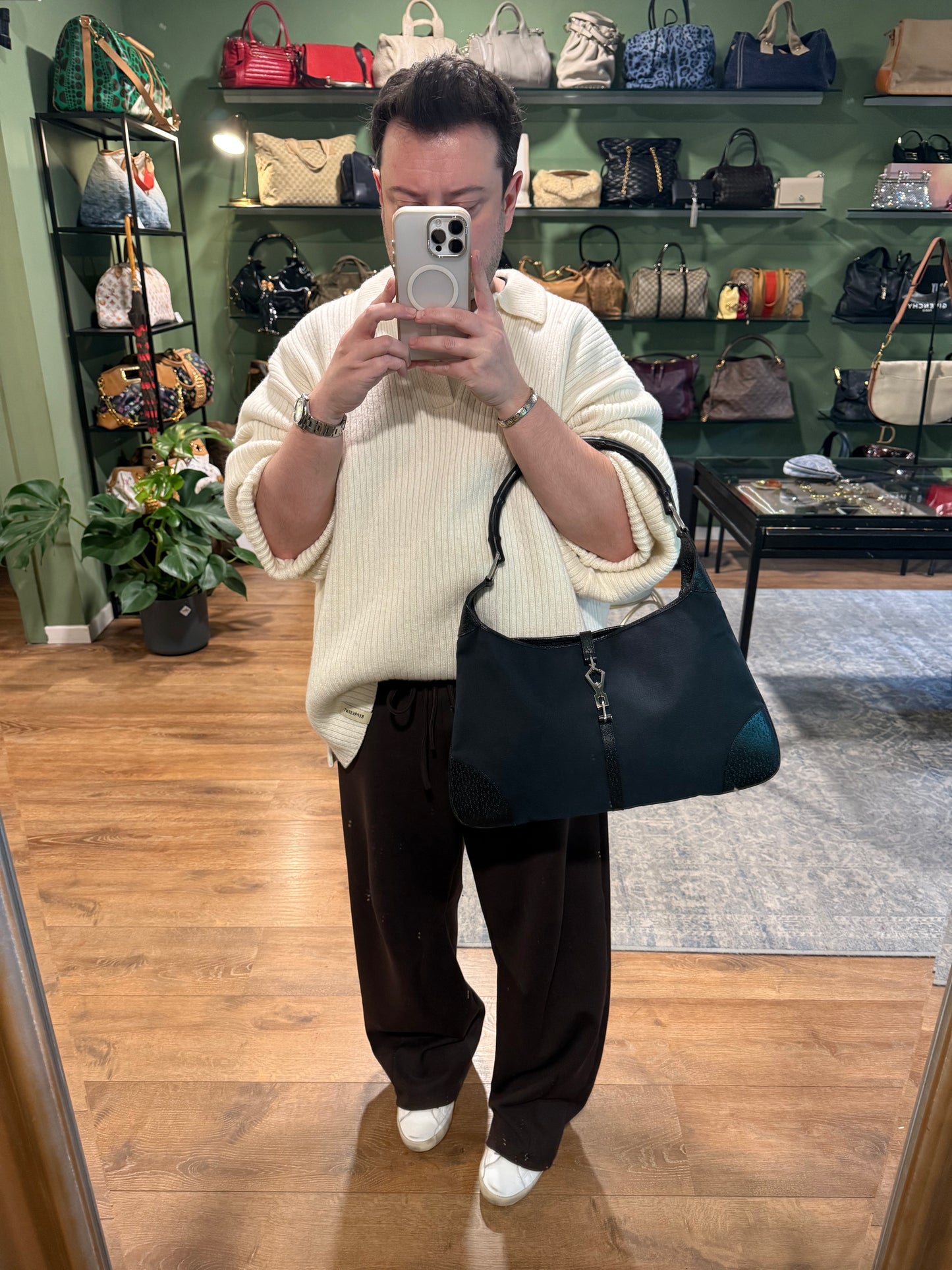 GUCCI BLACK BAMBOO BOUVIER SHOULDER BAG