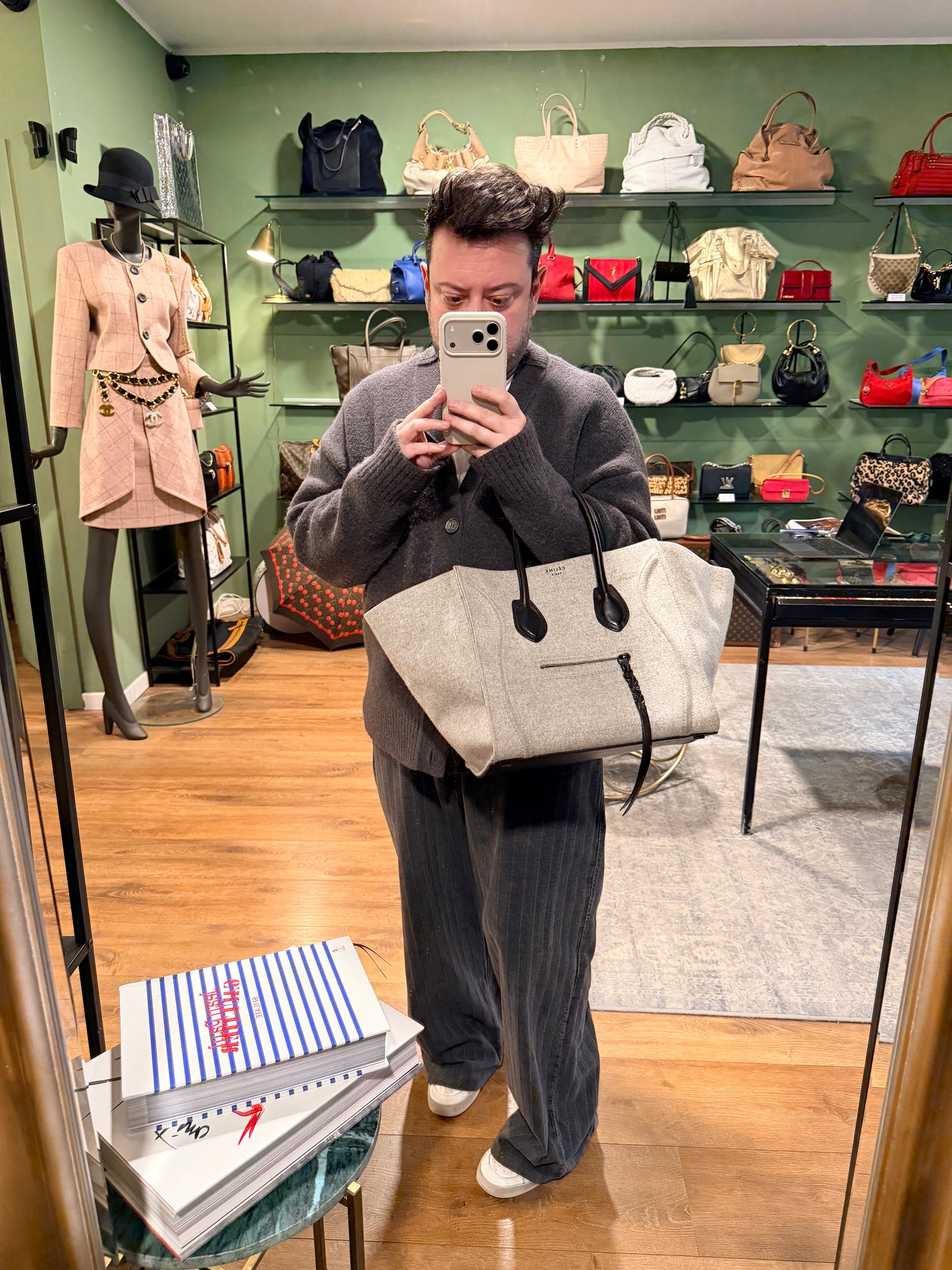 CÈLINE GREY FELT PHANTOM TOTE HANDBAG