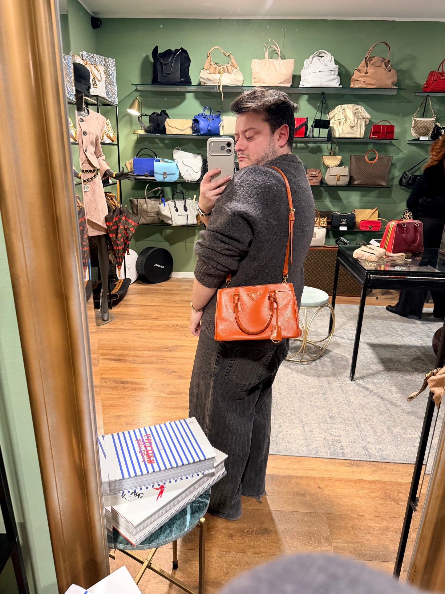 PRADA ORANGE SAFFIANO SMALL GALLERIA HANDBAG