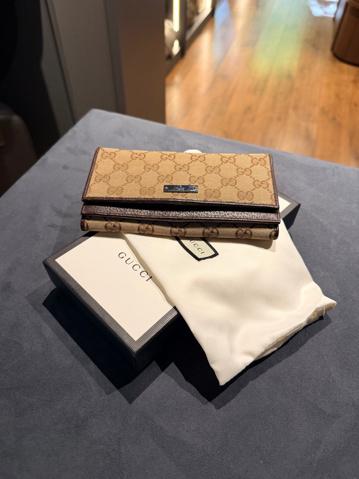 GUCCI GG CANVAS DOUBLE FLAP LONG WALLET