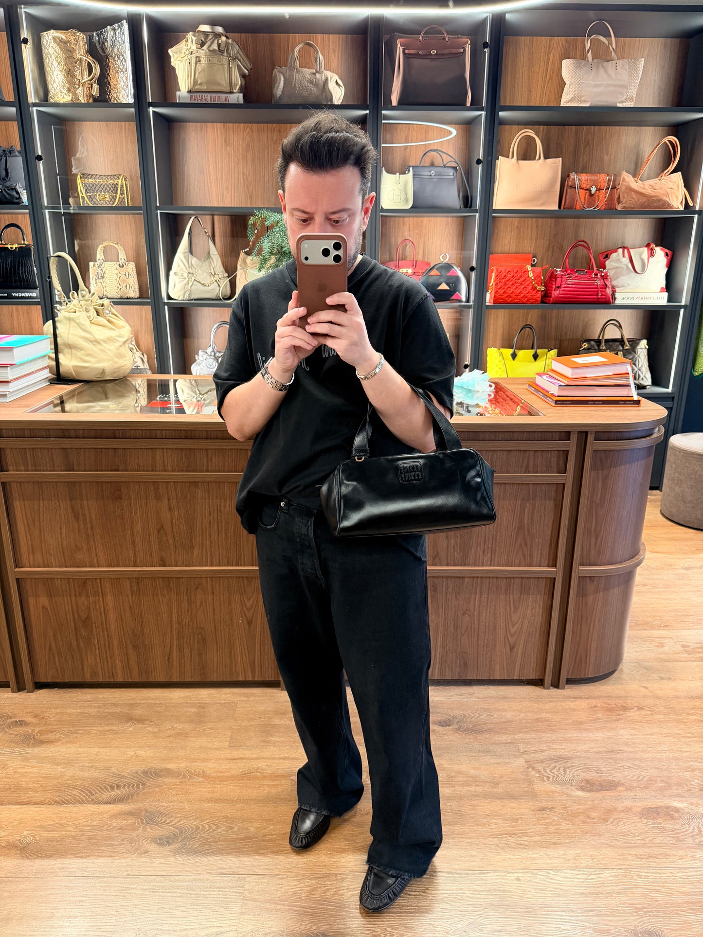 MIU MIU BLACK SOFT LUX BAULETTO HANDBAG