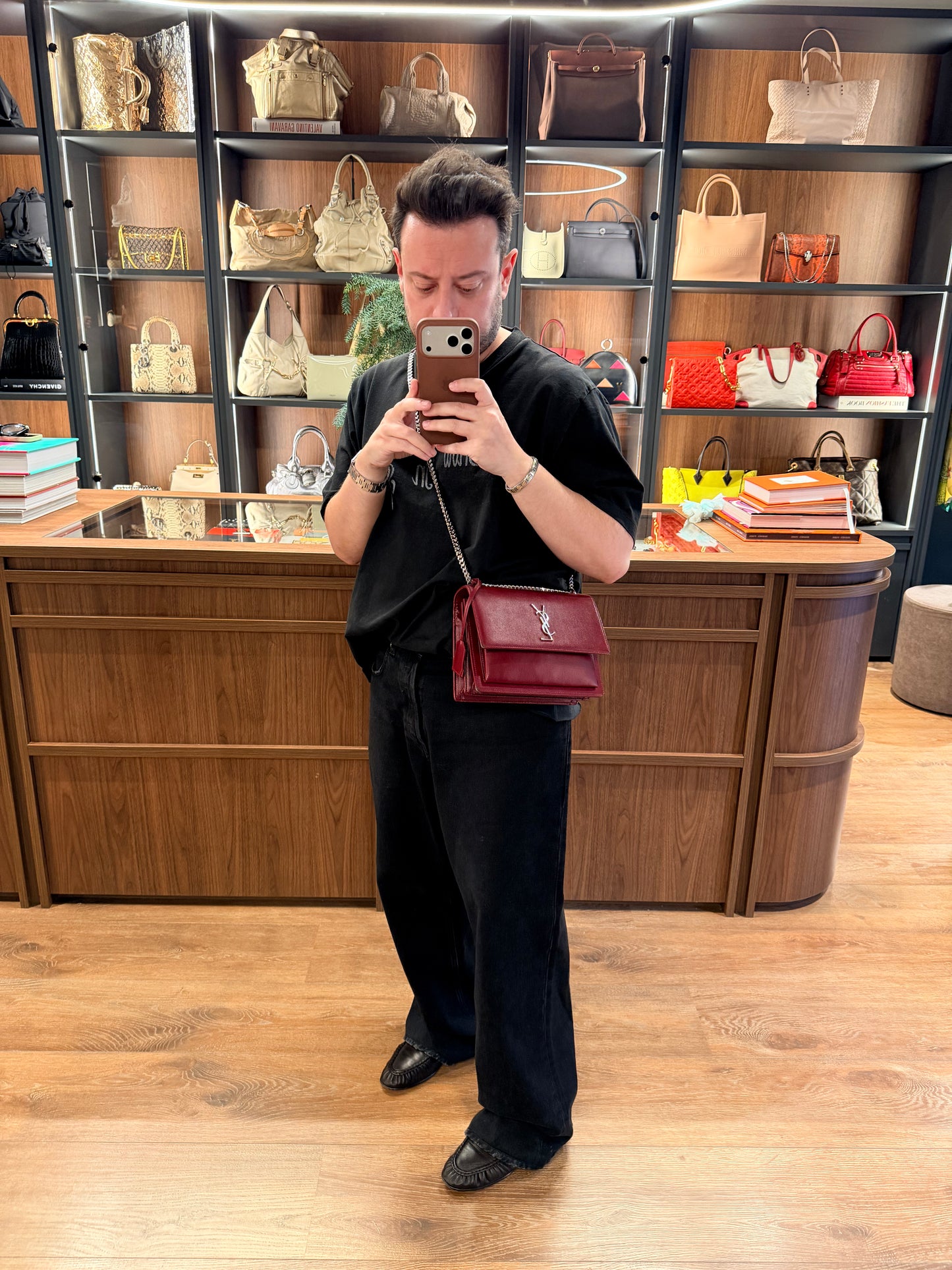 SAINT LAURENT BURGUNDY MEDIUM SUNSET SHOULDER BAG