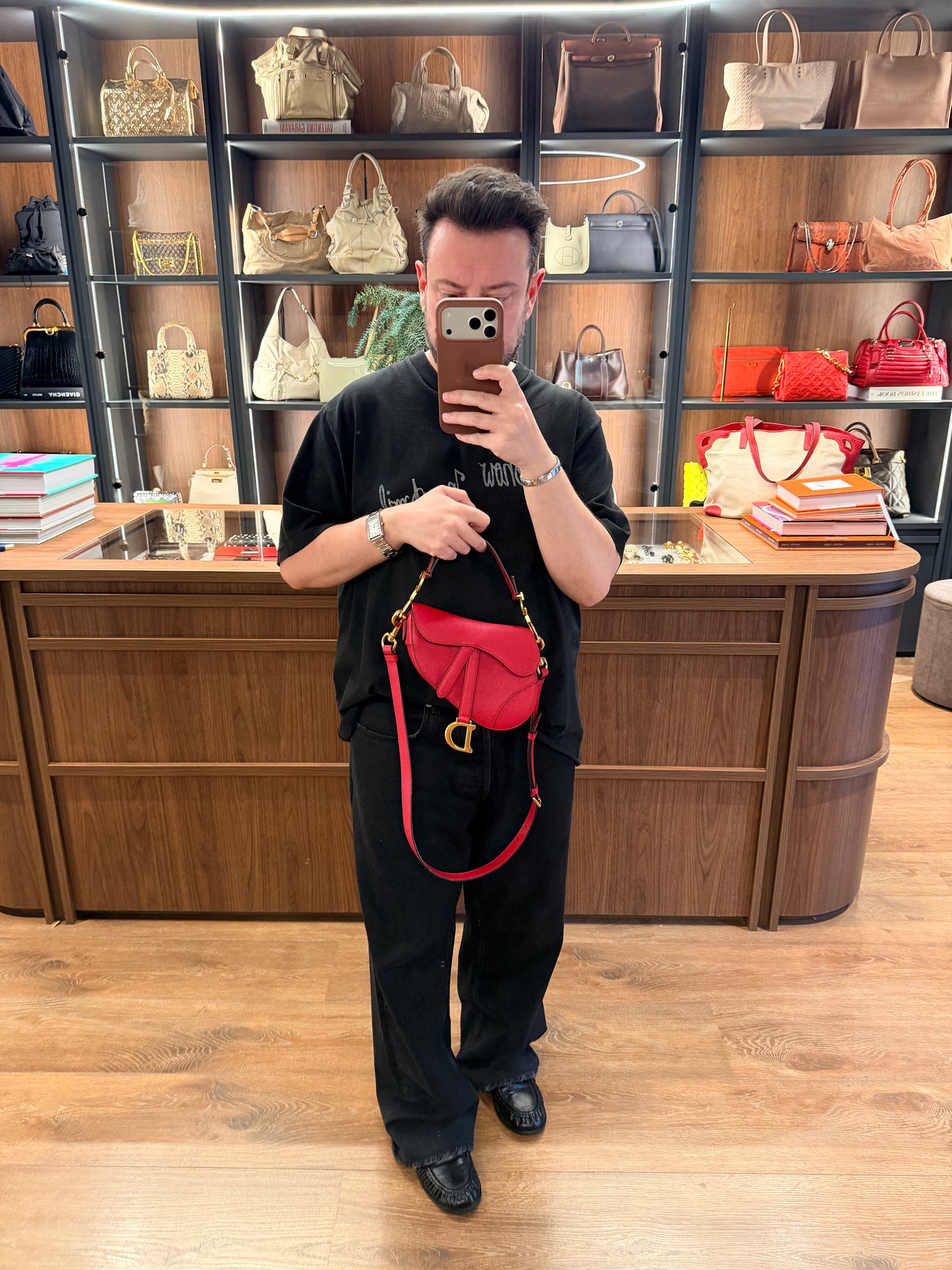 DIOR RED MINI SADDLE CROSSBDOY BAG