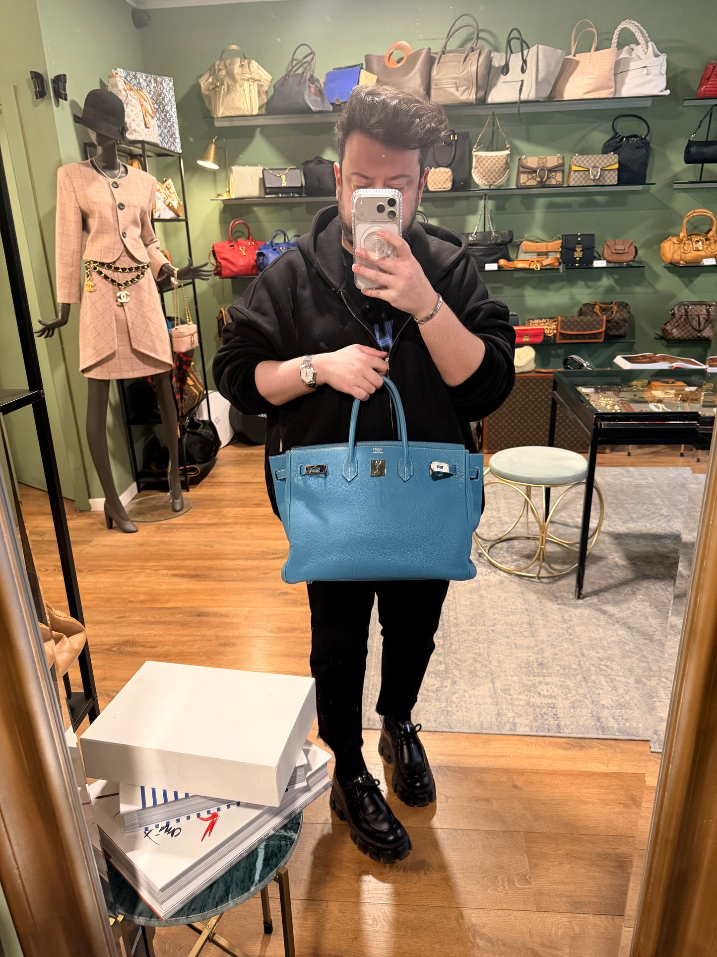HERMÈS BLUE JEAN TOGO BIRKIN 35 HANDBAG