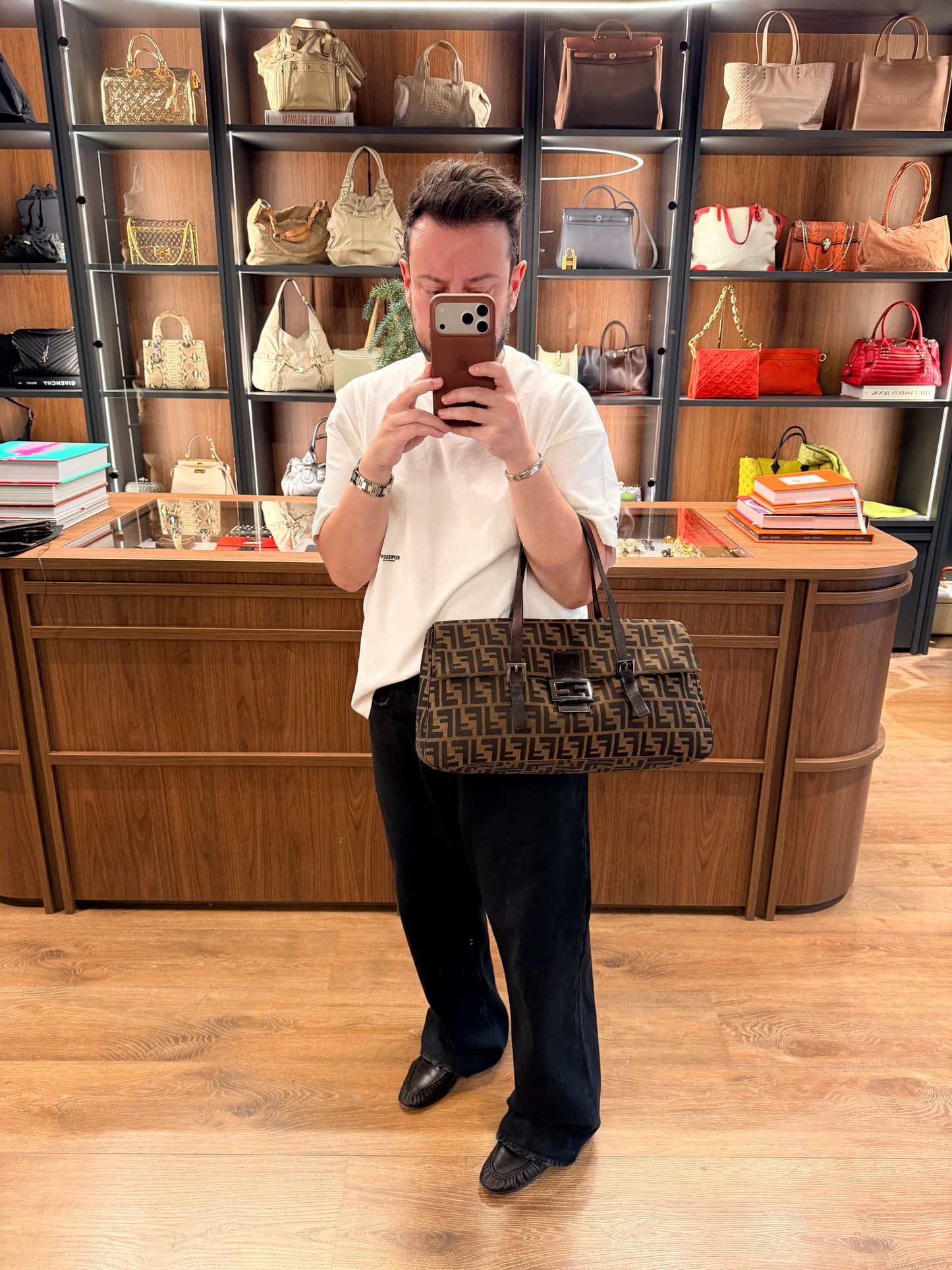 FENDI ZUCCA EAST WEST LARGE SHOULDER BAG