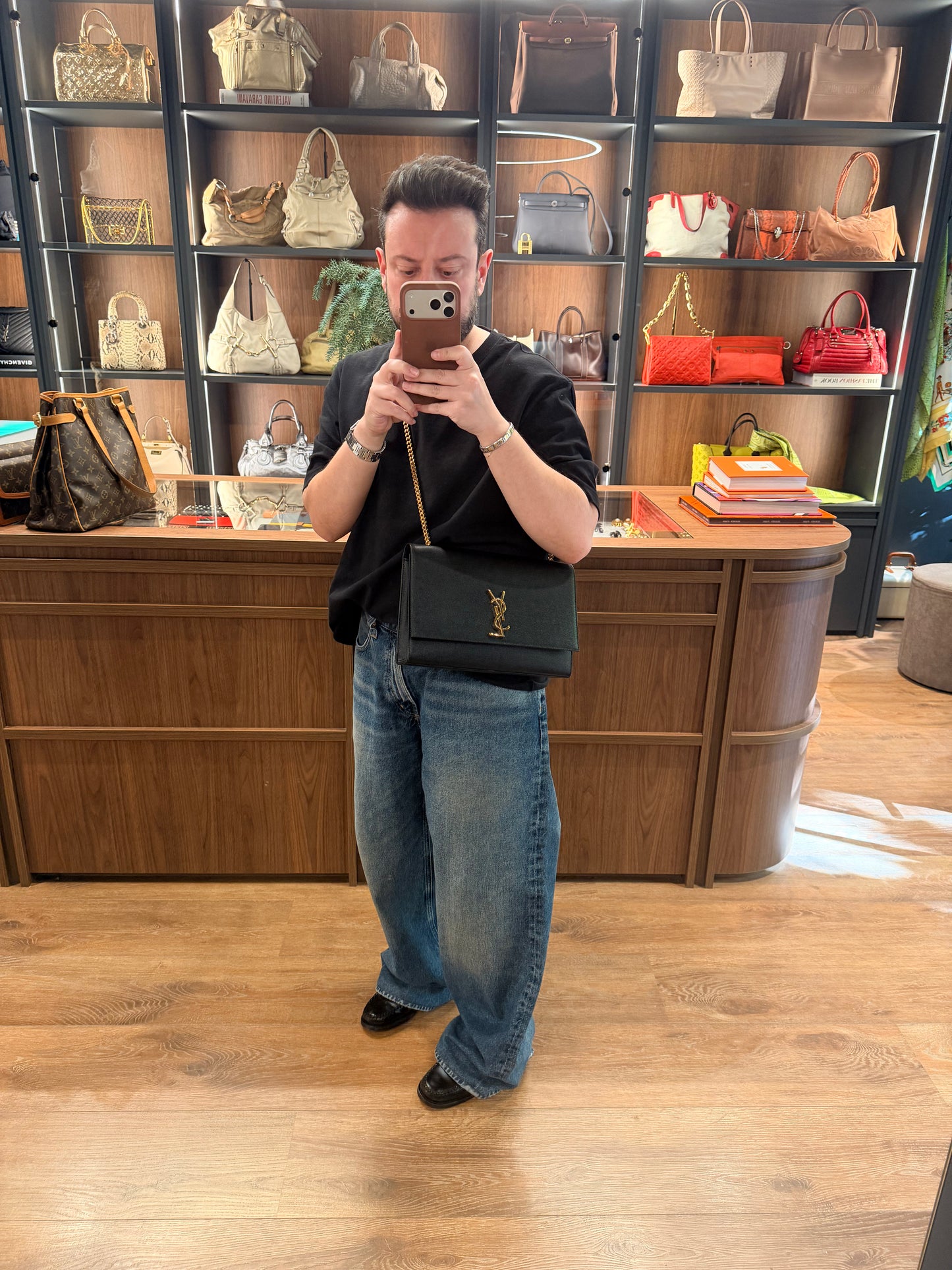 SAINT LAURENT BLACK LARGE KATE CROSSBODY BAG