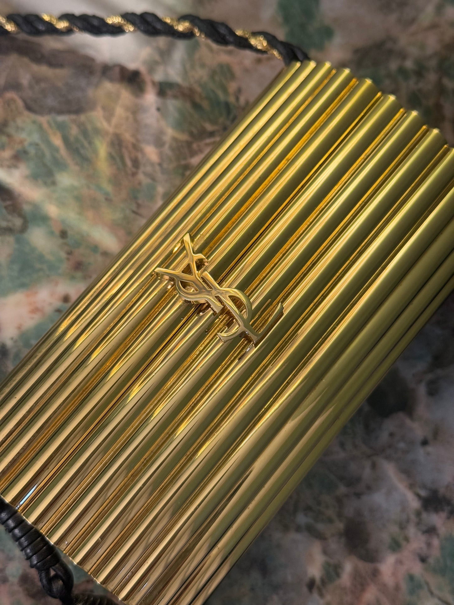 SAINT LAURENT GOLD ACRYLIC OPIUM BOX SHOULDER CLUTCH
