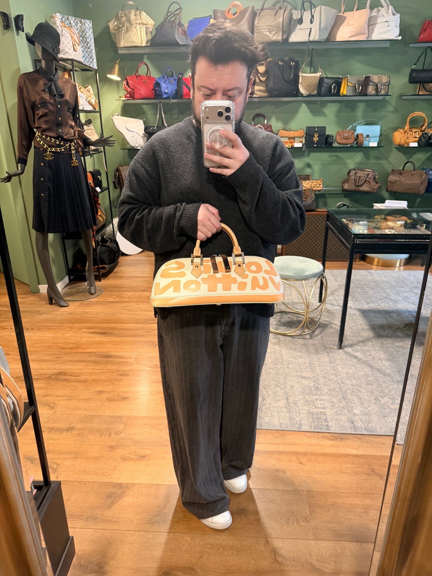 STEPHEN SPROUSE X LOUIS VUITTON BEIGE GRAFFITI ALMA EAST WEST HANDBAG