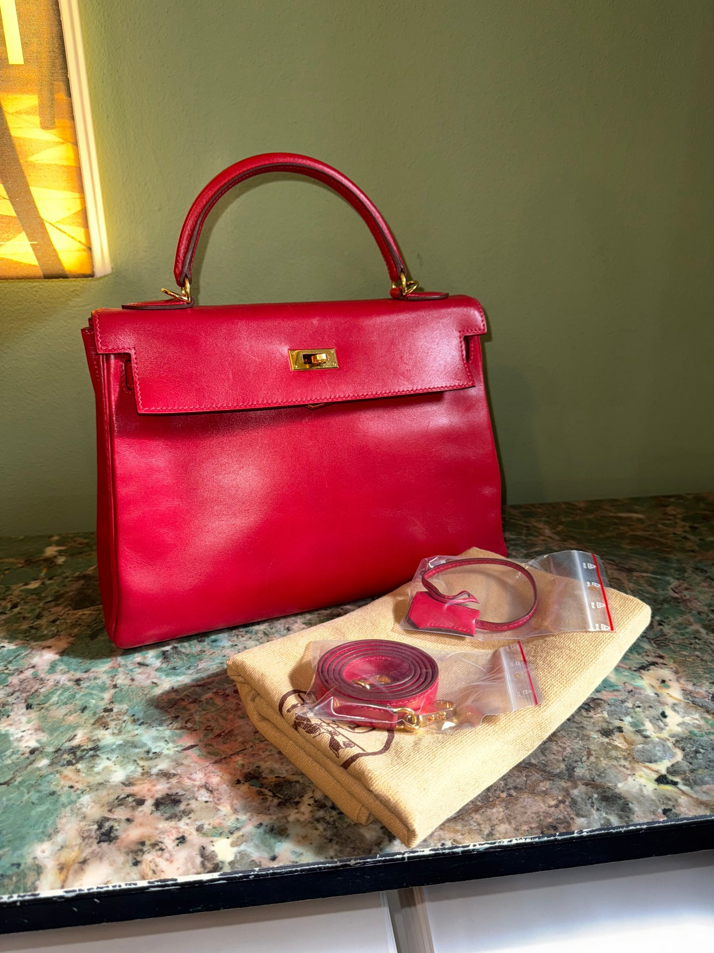 HERMÈS ROUGE VIF TADELAKT KELLY 32 HANDBAG