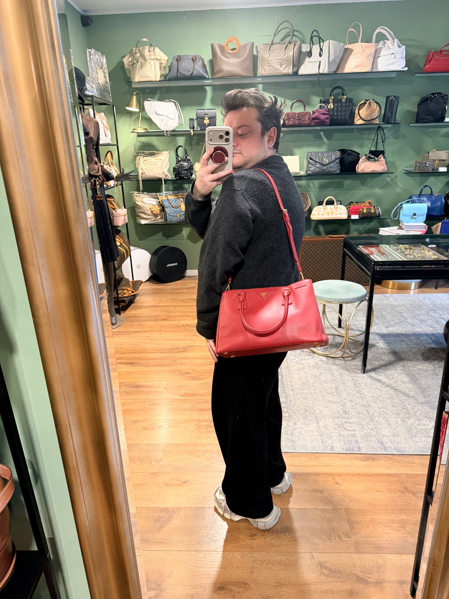 PRADA RED MEDIUM GALLERIA HANDBAG
