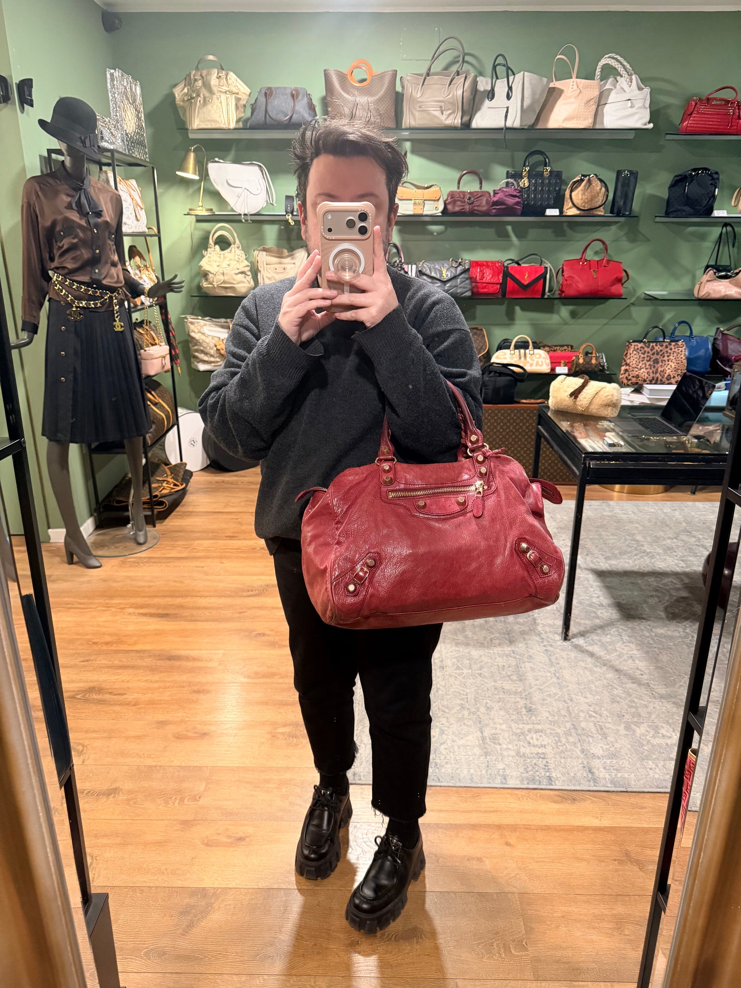BALENCIAGA RED GIANT MIDDAY HANDBAG