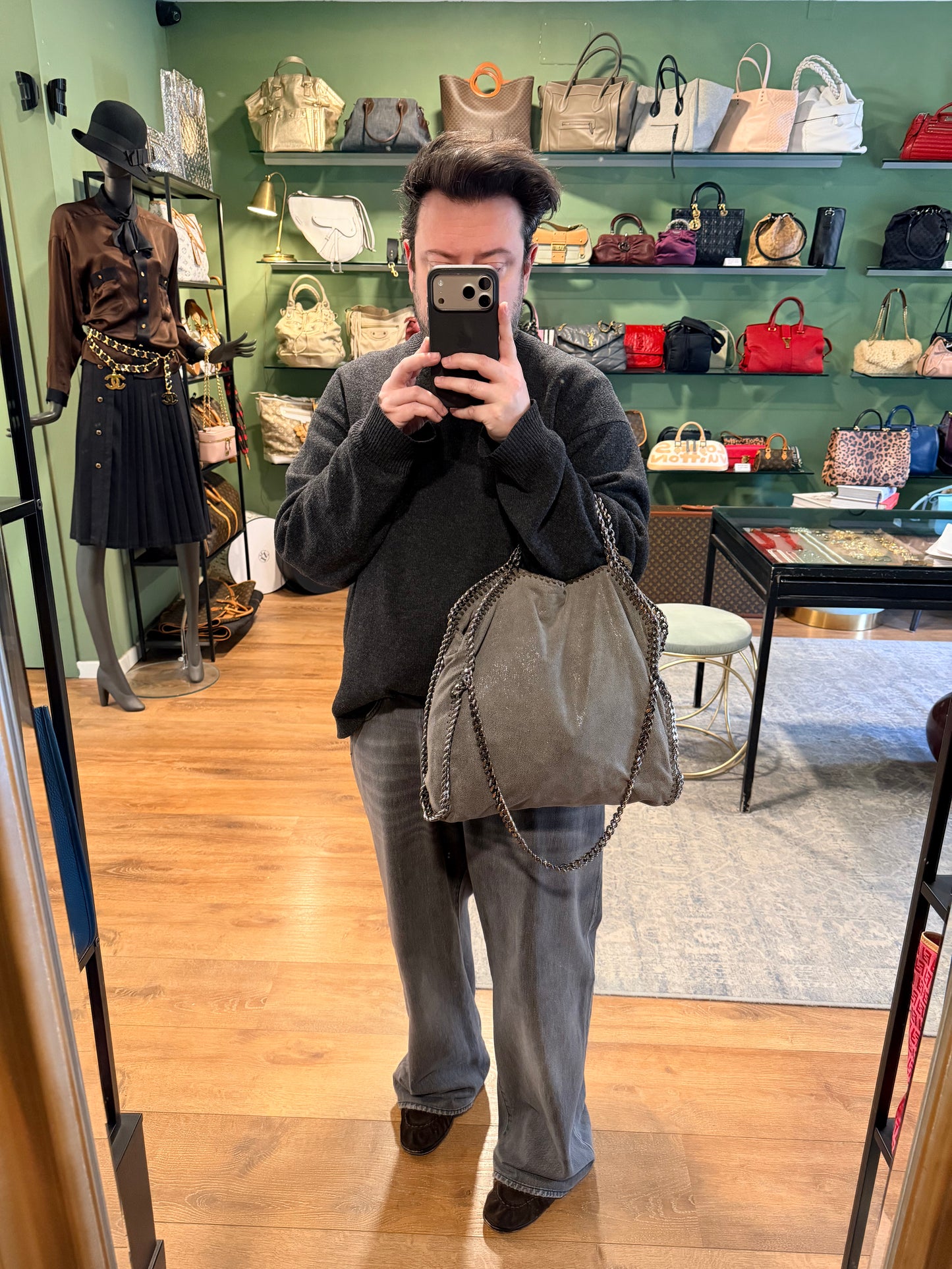 STELLA MCCARTNEY GRAY FALABELLA FOLD HANDBAG