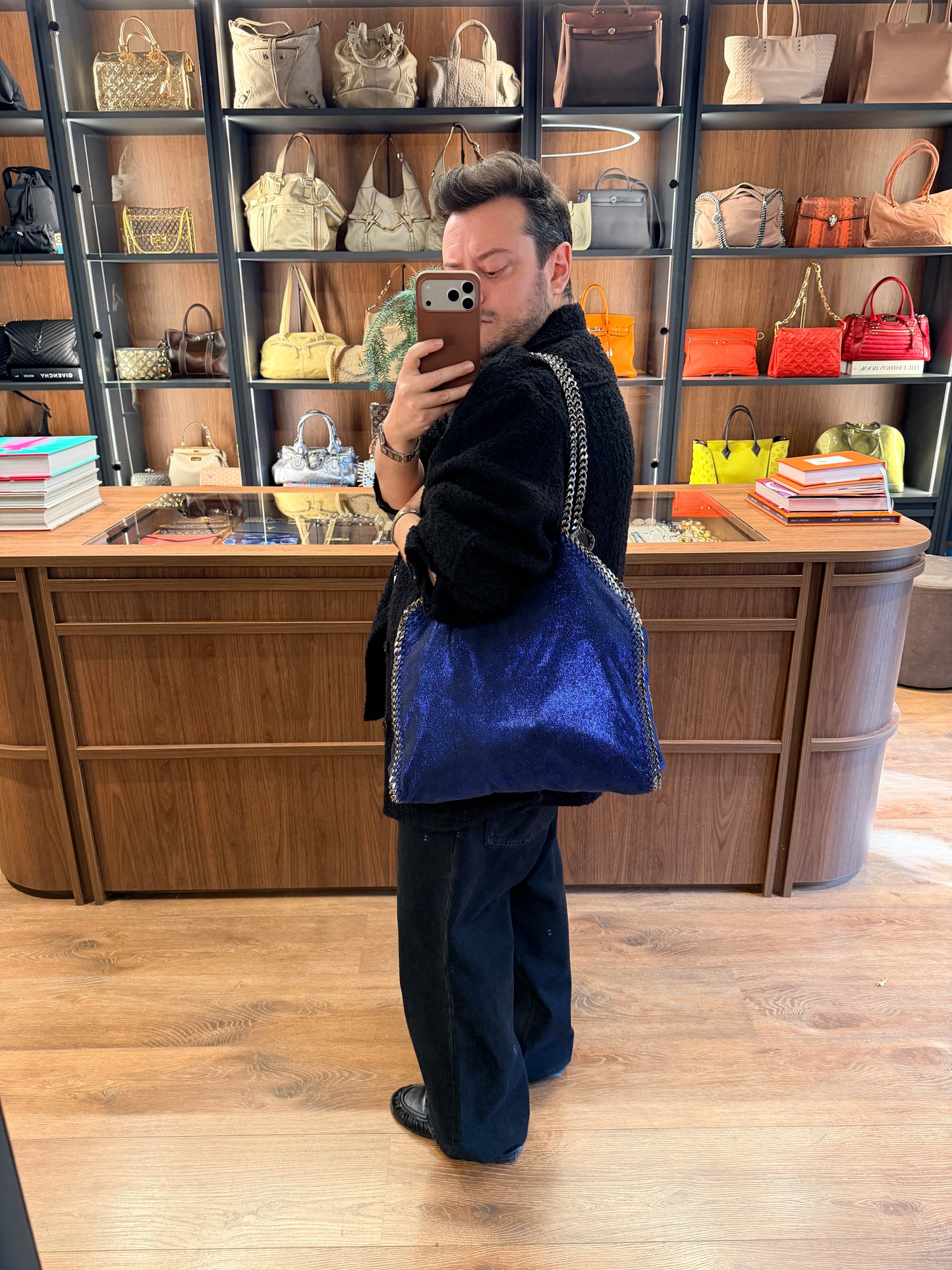 STELLA MCCARTNEY SPARKLING BLUE MEDIUM FALABELLA TOTE BAG