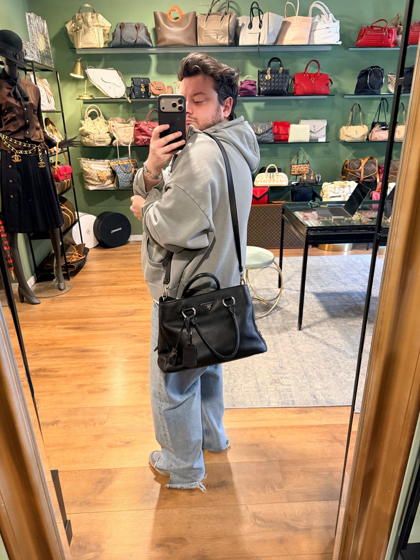 PRADA BLACK DAINO TWO WAY HANDBAG