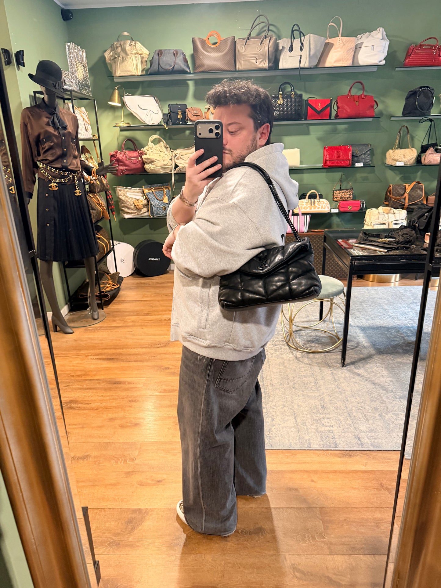 SAINT LAURENT BLACK SMALL LOULOU PUFFER SHOULDER BAG