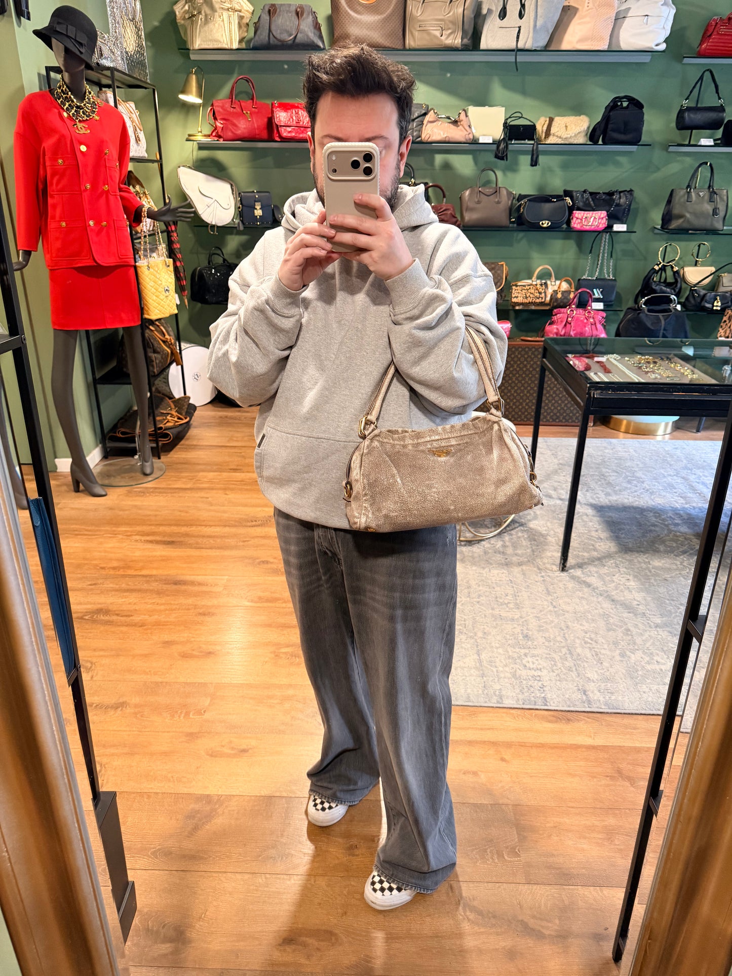 PRADA CRAQUELE LEATHER SHOULDER BAG