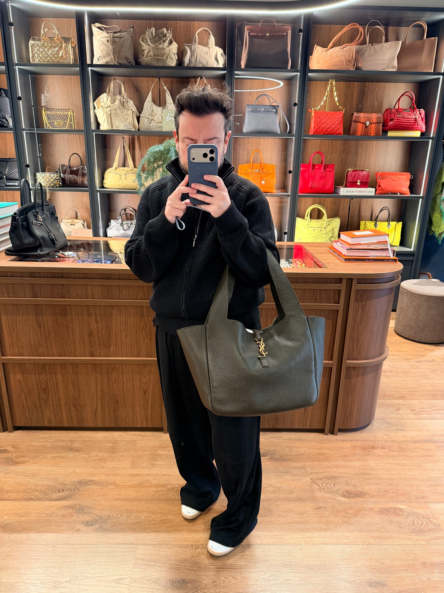 SAINT LAURENT GREEN LA 5 a 7 BEA SHOPPING TOTE