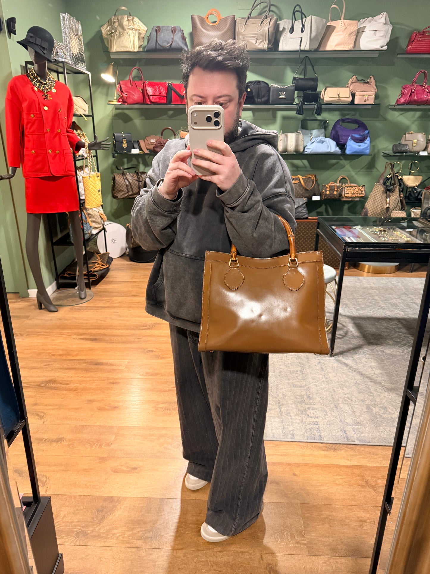 GUCCI BY TOM FORD BROWN SPAZZOLATO LARGE DIANA HANDBAG