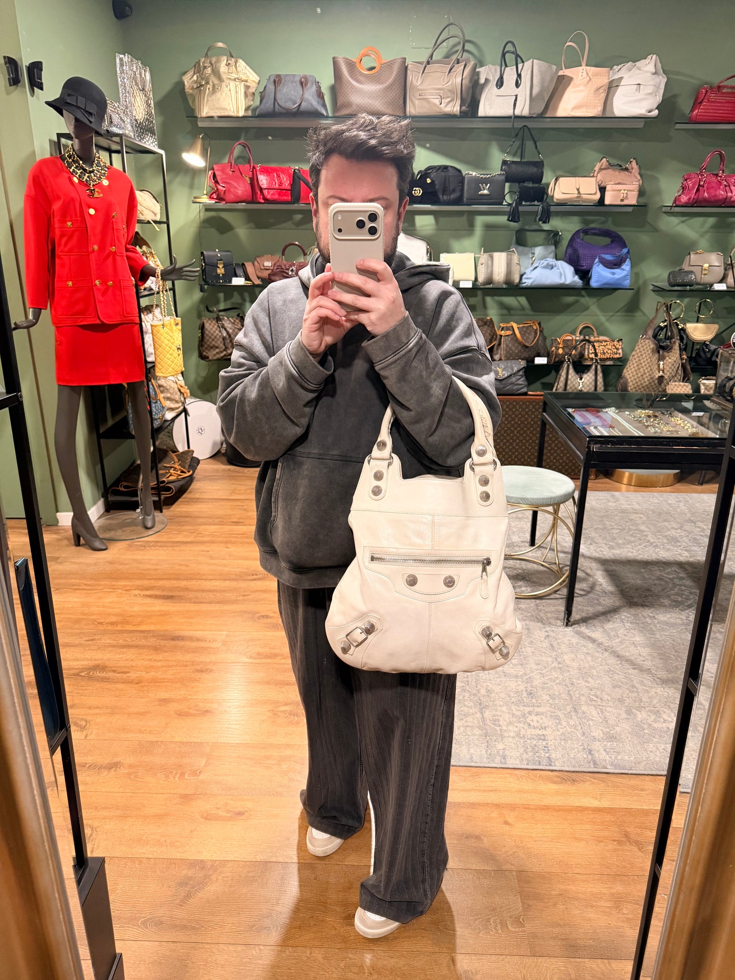 BALENCIAGA WHITE GIANT 21 SLIM HOBO SHOULDER BAG