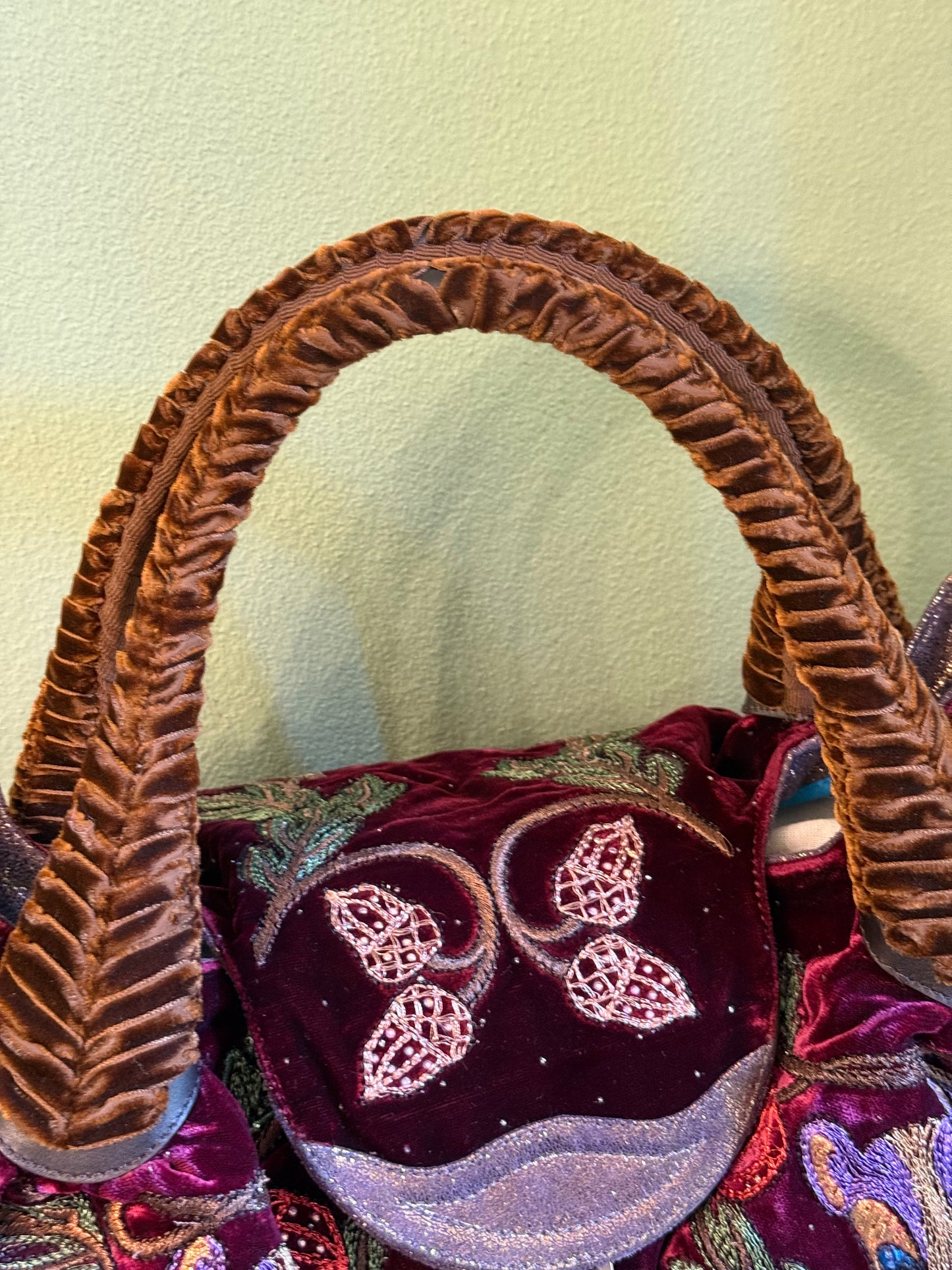FENDI EMBROIDERED VELVET BURGUNDY SPY HANDBAG