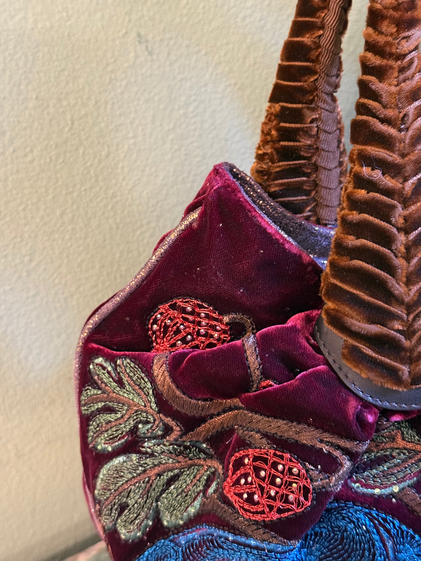FENDI EMBROIDERED VELVET BURGUNDY SPY HANDBAG
