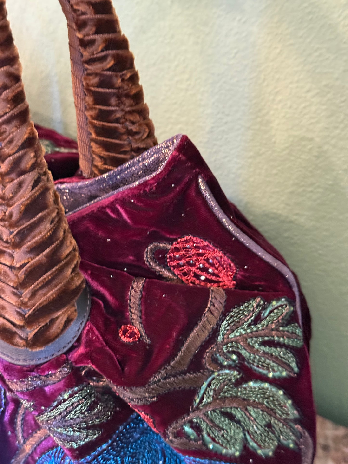 FENDI EMBROIDERED VELVET BURGUNDY SPY HANDBAG