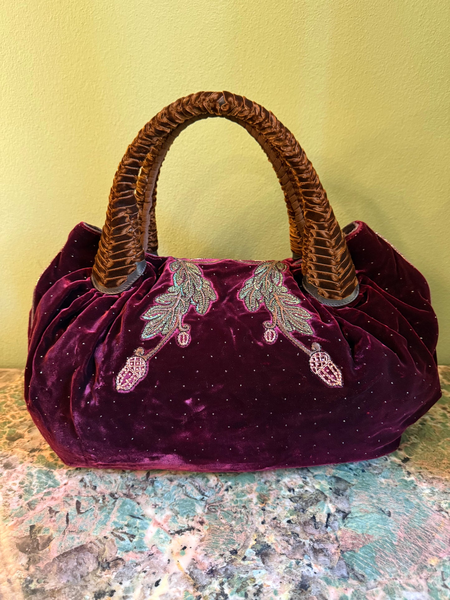 FENDI EMBROIDERED VELVET BURGUNDY SPY HANDBAG