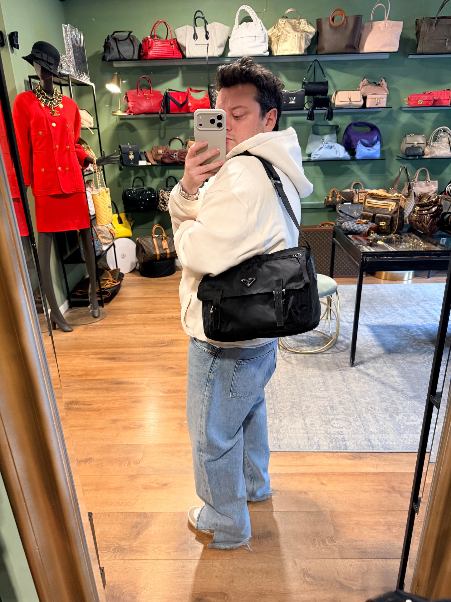 PRADA BLACK NYLON MEDIUM MESSANGER CROSSBODY BAG