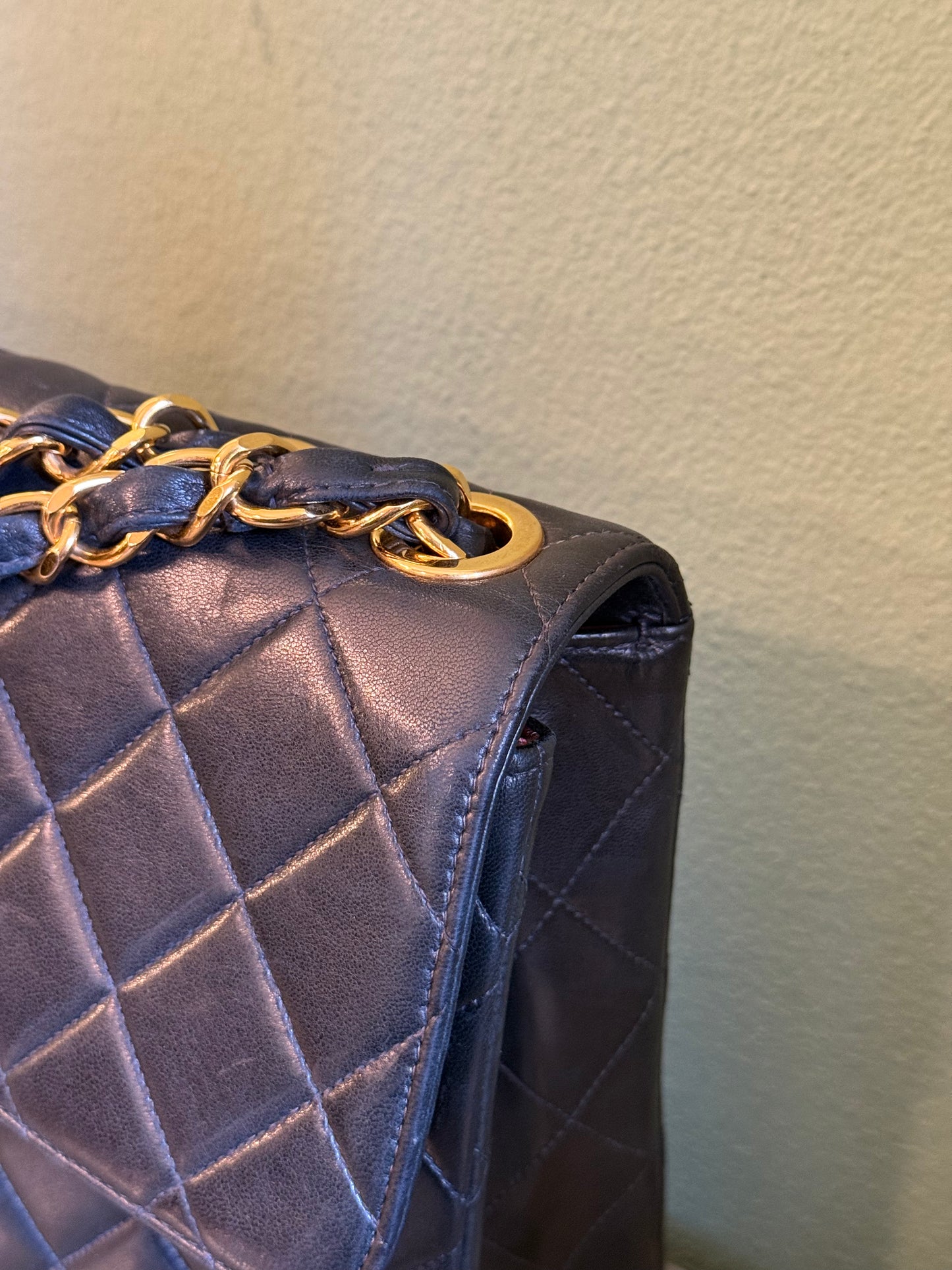 CHANEL BLACK LAMBSKIN JUMBO CLASSIC SINGLE FLAP SHOULDER BAG