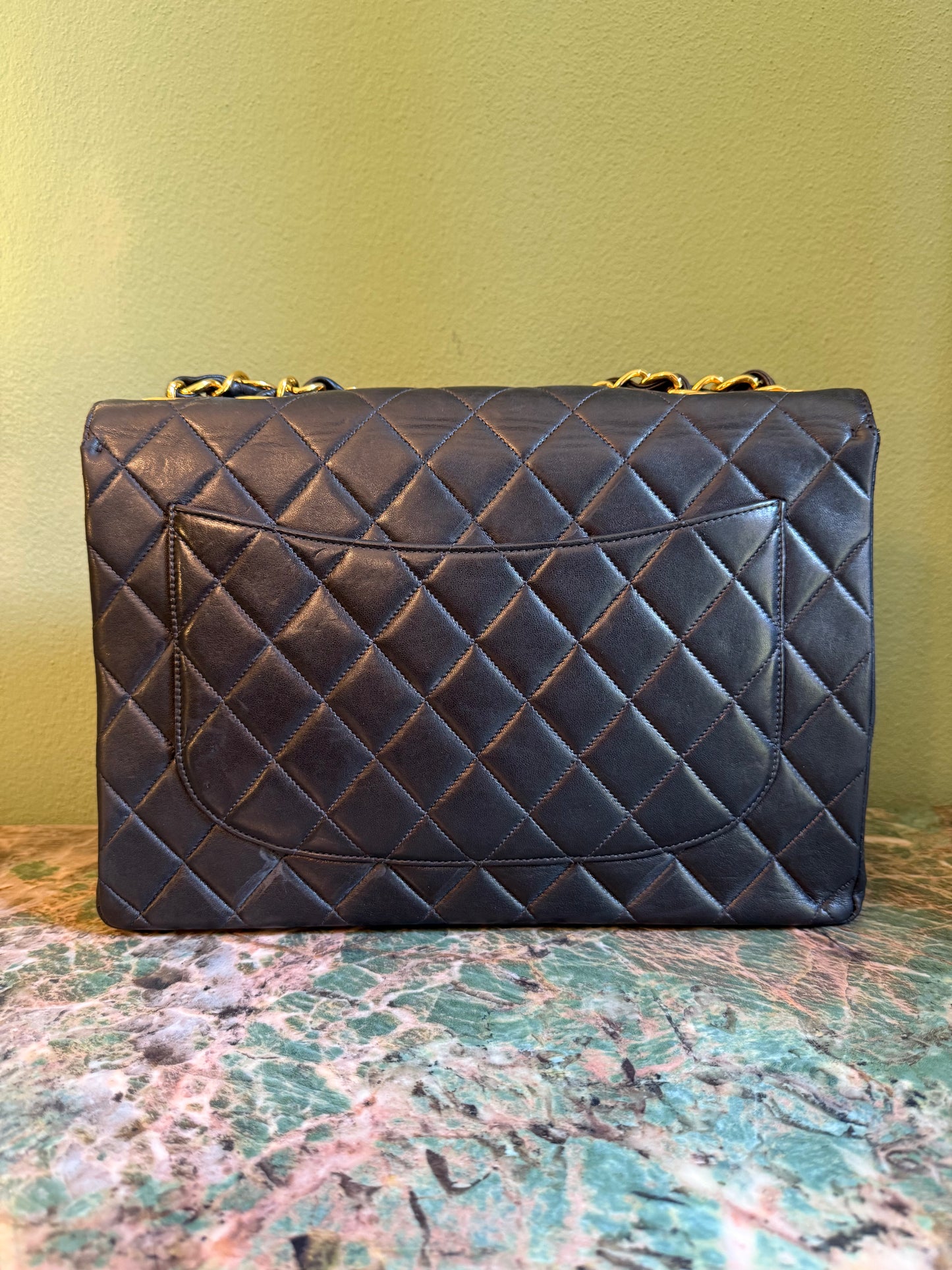 CHANEL BLACK LAMBSKIN JUMBO CLASSIC SINGLE FLAP SHOULDER BAG