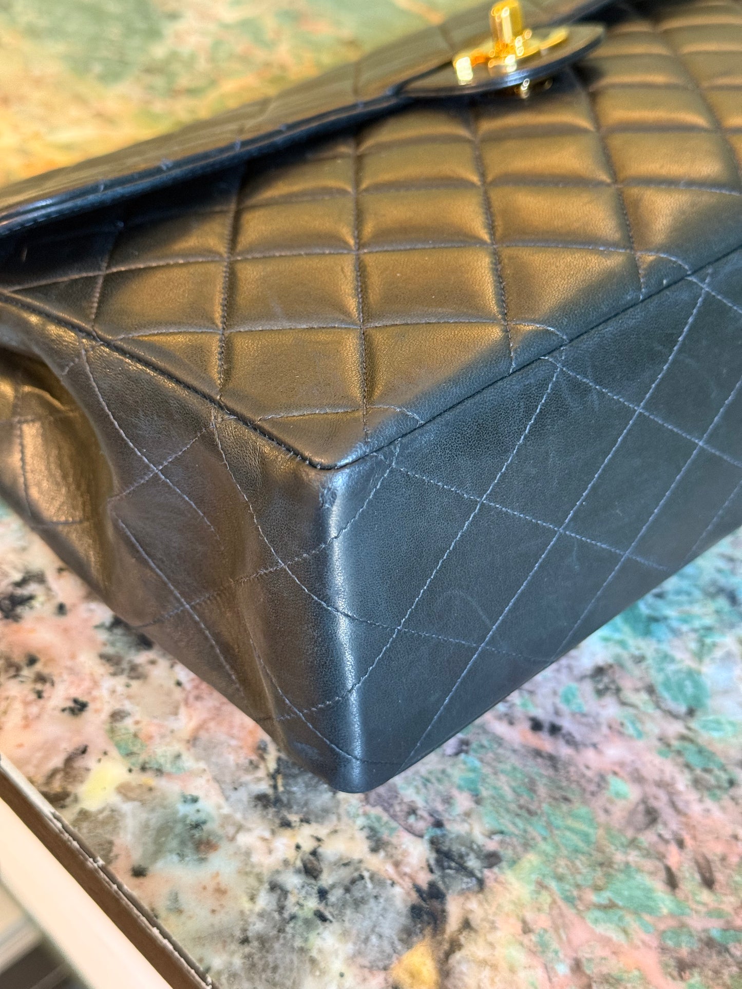 CHANEL BLACK LAMBSKIN JUMBO CLASSIC SINGLE FLAP SHOULDER BAG