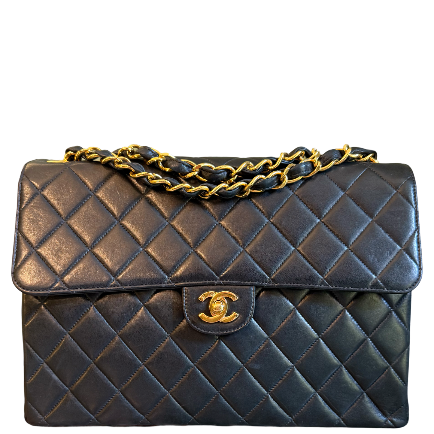 CHANEL BLACK LAMBSKIN JUMBO CLASSIC SINGLE FLAP SHOULDER BAG