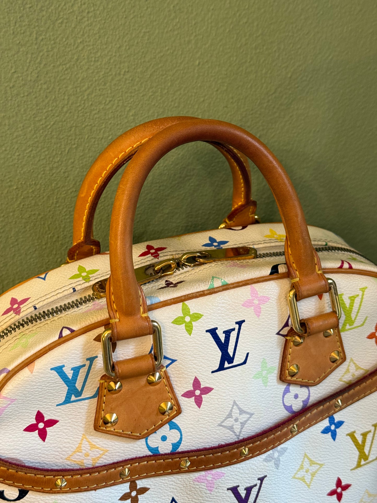 TAKASHI MURAKAMI X LOUIS VUITTON WHITE MULTICOLOR TROUVILLE HANDBAG