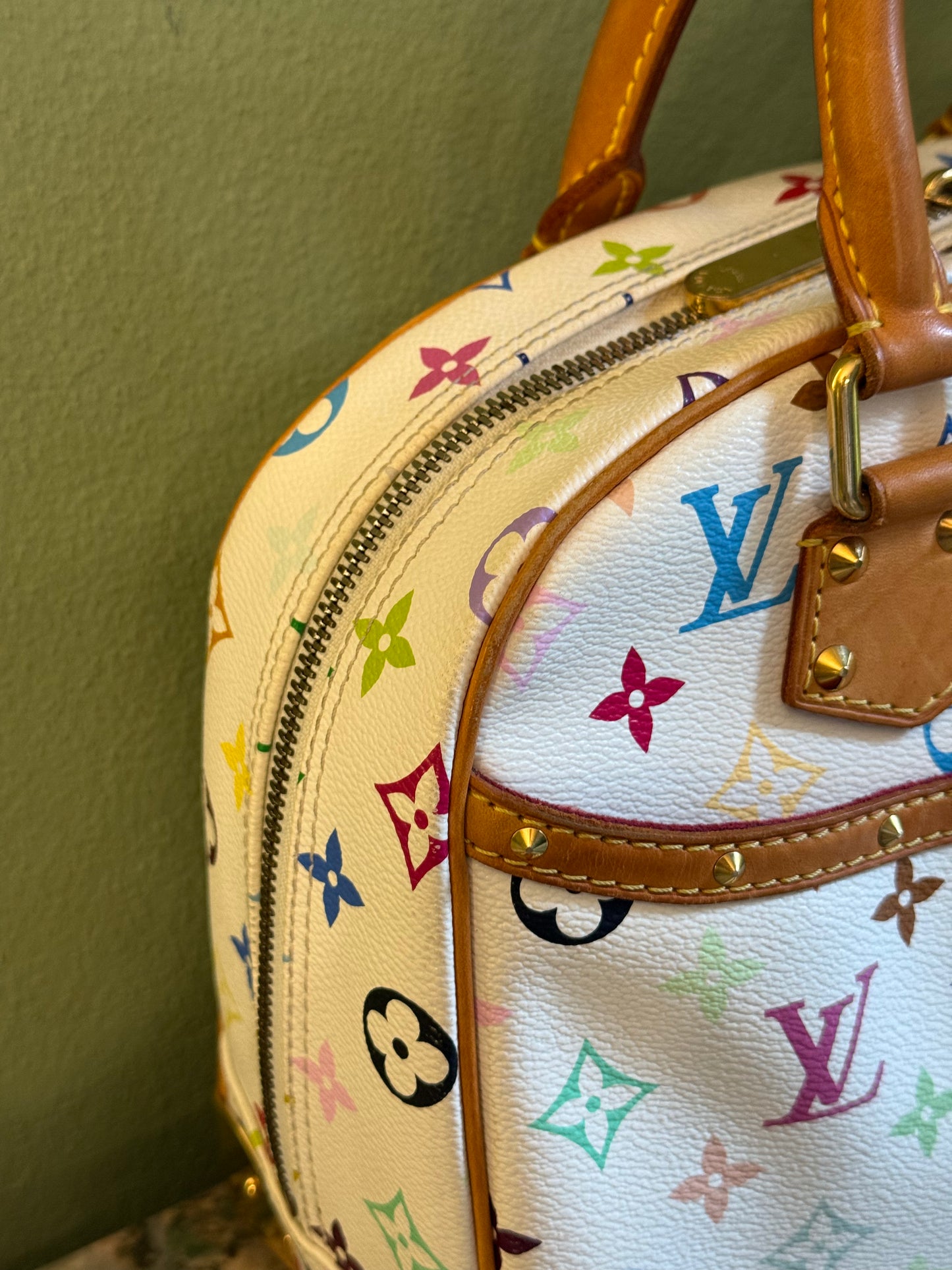 TAKASHI MURAKAMI X LOUIS VUITTON WHITE MULTICOLOR TROUVILLE HANDBAG