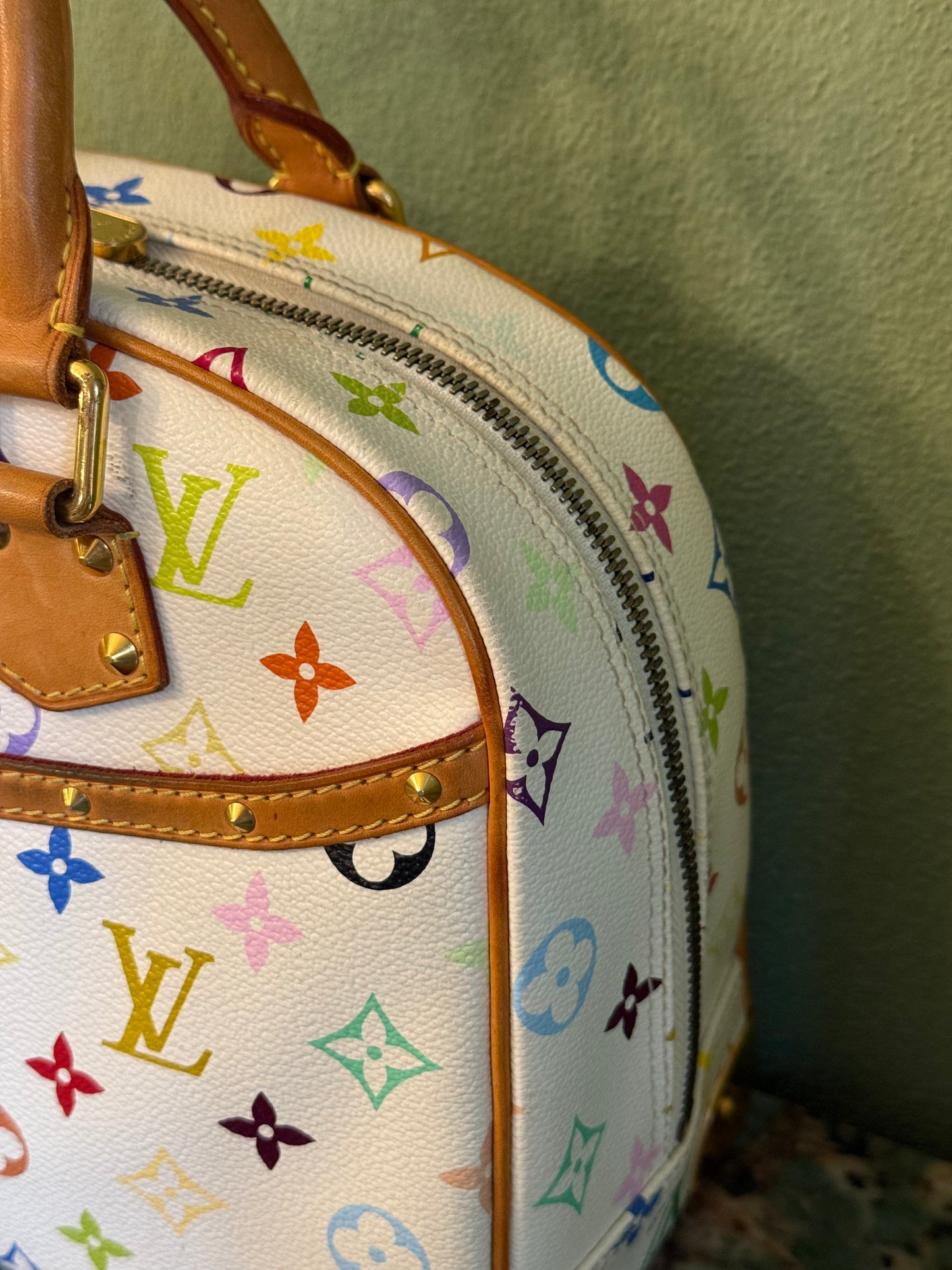 TAKASHI MURAKAMI X LOUIS VUITTON WHITE MULTICOLOR TROUVILLE HANDBAG