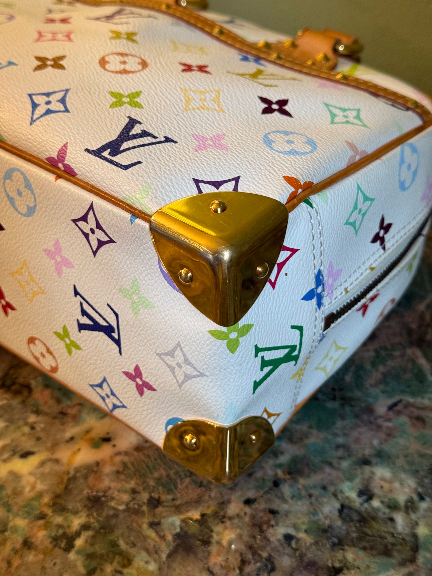 TAKASHI MURAKAMI X LOUIS VUITTON WHITE MULTICOLOR TROUVILLE HANDBAG