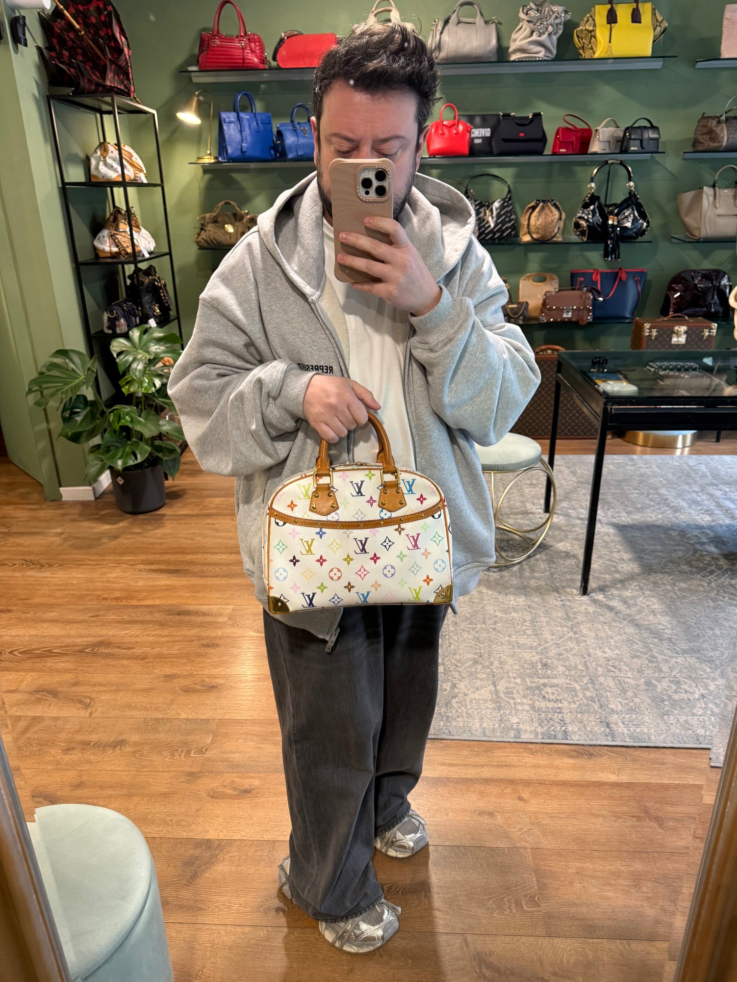 TAKASHI MURAKAMI X LOUIS VUITTON WHITE MULTICOLOR TROUVILLE HANDBAG