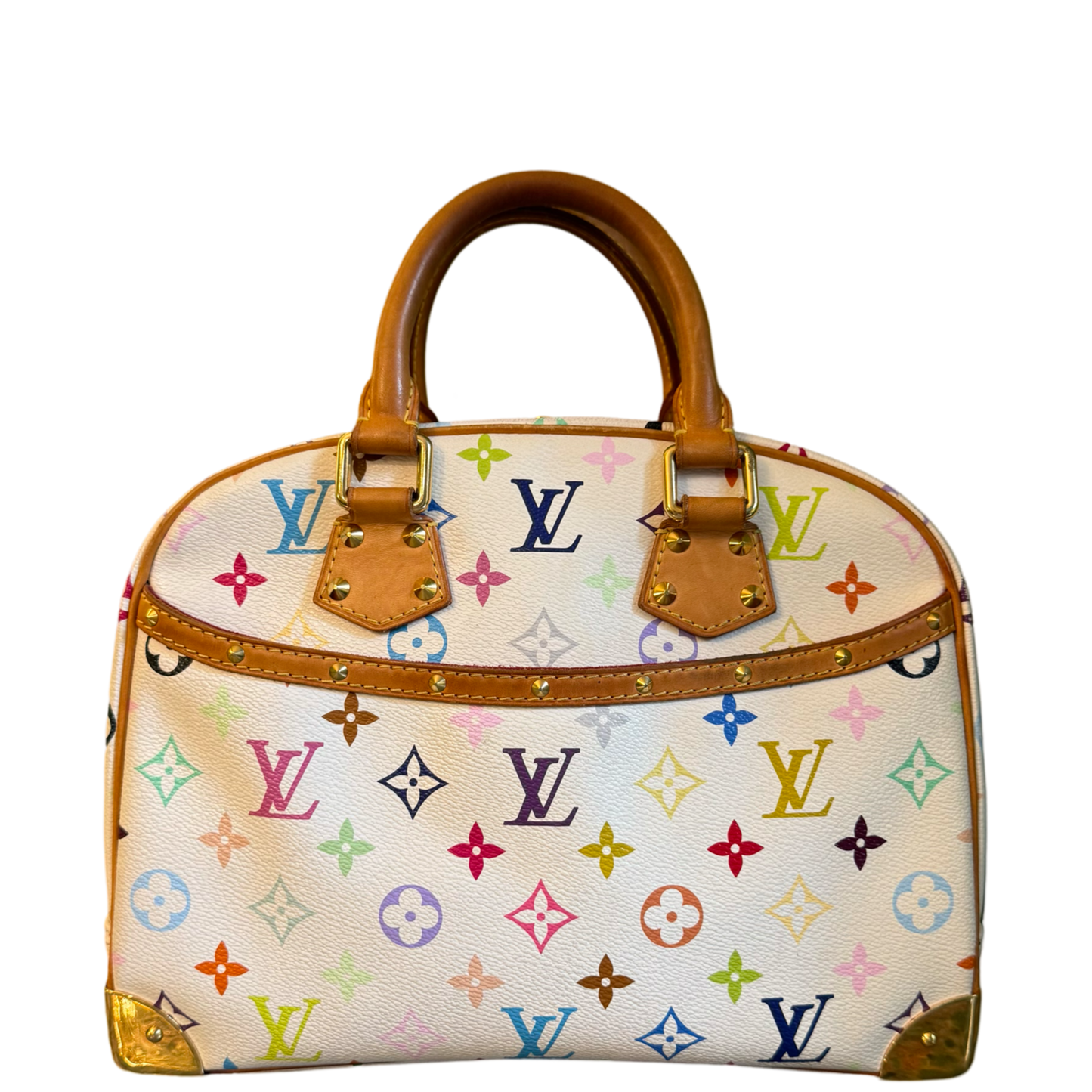 TAKASHI MURAKAMI X LOUIS VUITTON WHITE MULTICOLOR TROUVILLE HANDBAG