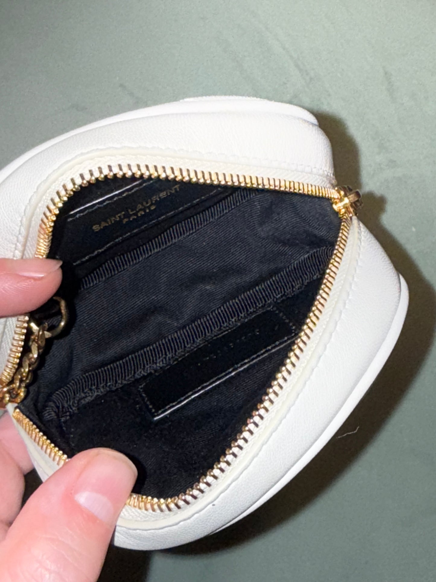 SAINT LAURENT BEIGE MATELASSÉ KEY POUCH