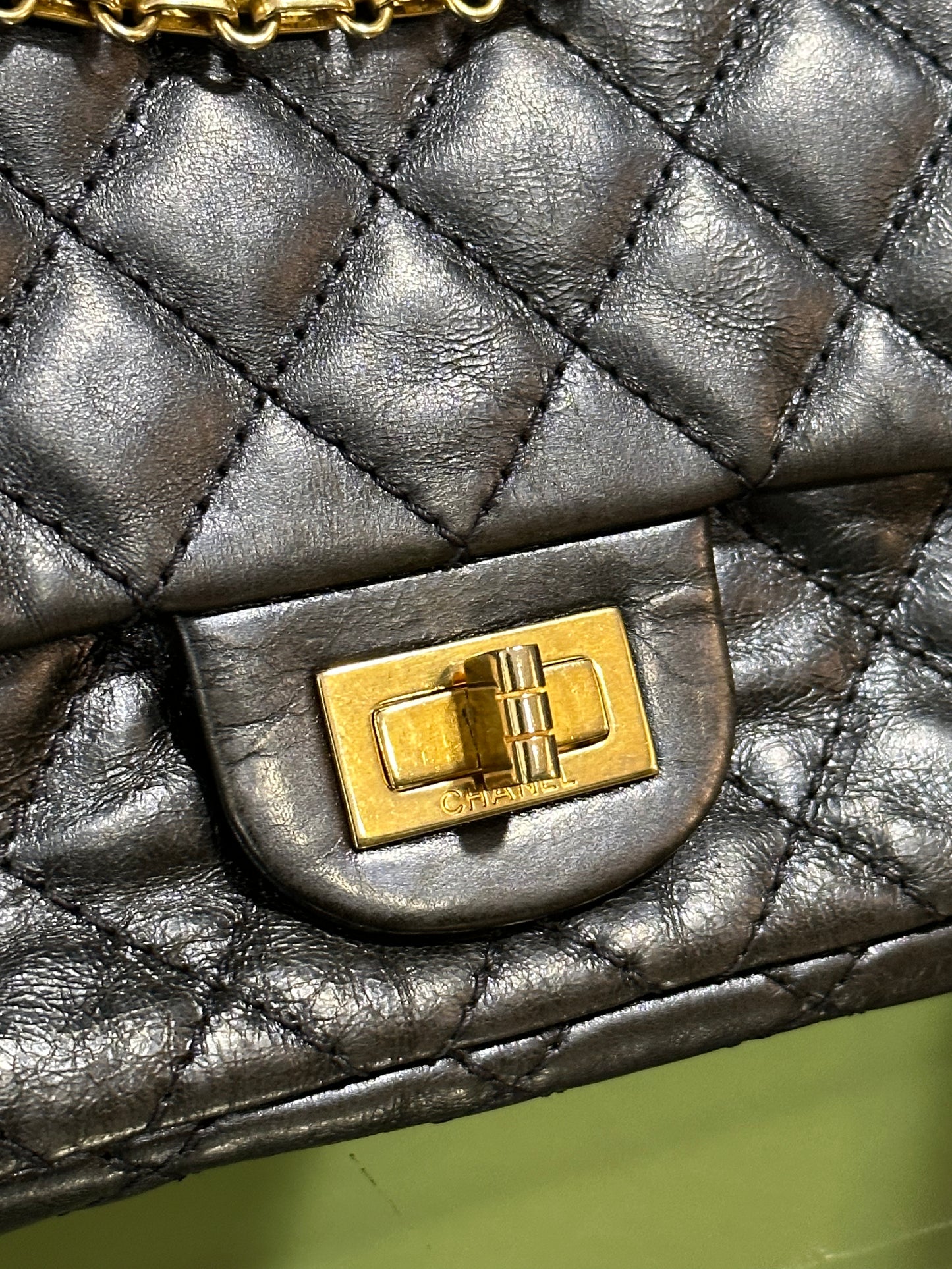 CHANEL METALLIC NAVY DOUBLE GASSET 2.55 REISSUE SHOULDER BAG