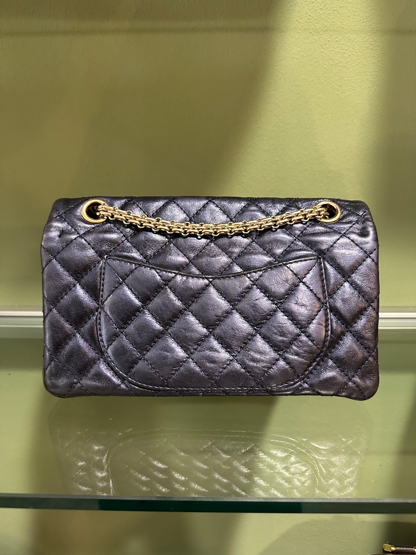 CHANEL METALLIC NAVY DOUBLE GASSET 2.55 REISSUE SHOULDER BAG