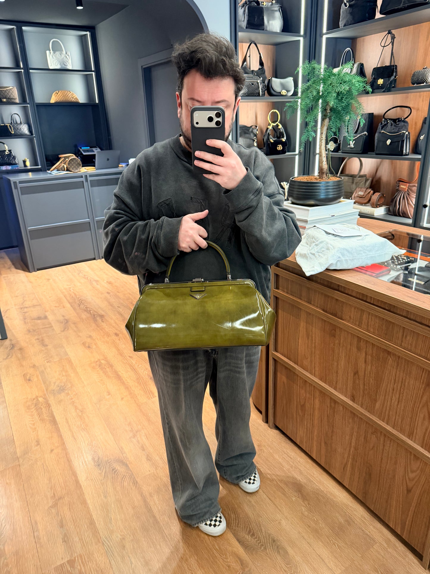 PRADA GREEN SPAZZOLATO DOCTOR HANDBAG