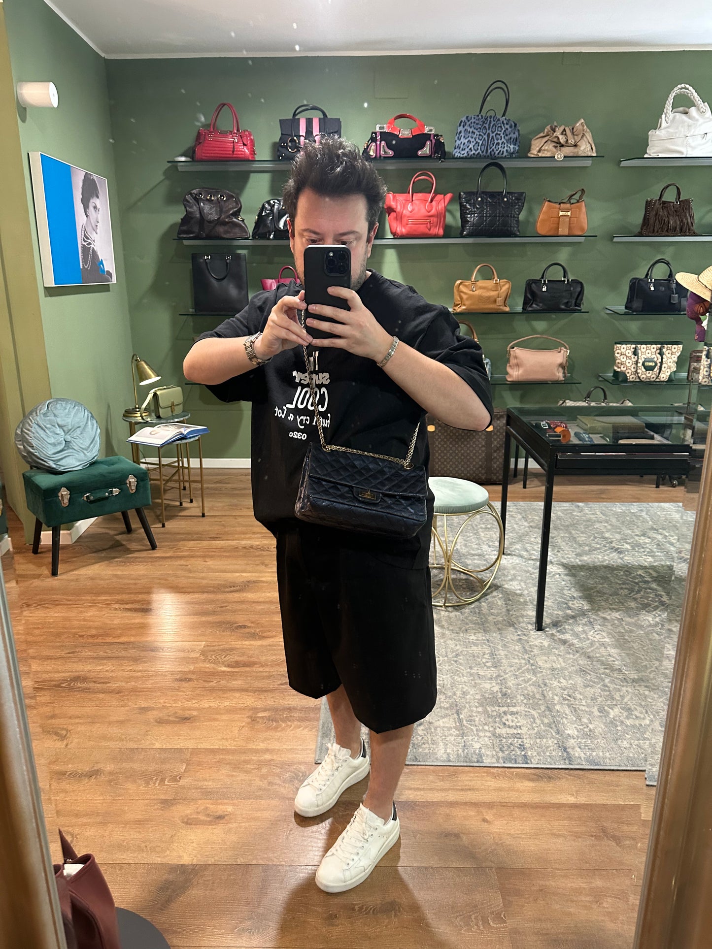 CHANEL METALLIC NAVY DOUBLE GASSET 2.55 REISSUE SHOULDER BAG