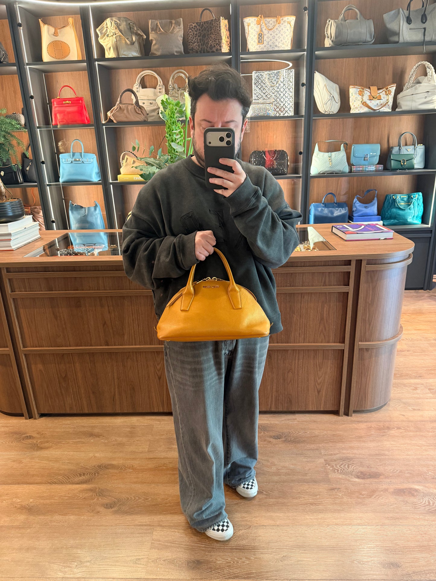 MIU MIU MUSTARD YELLOW BOWLING HANDBAG