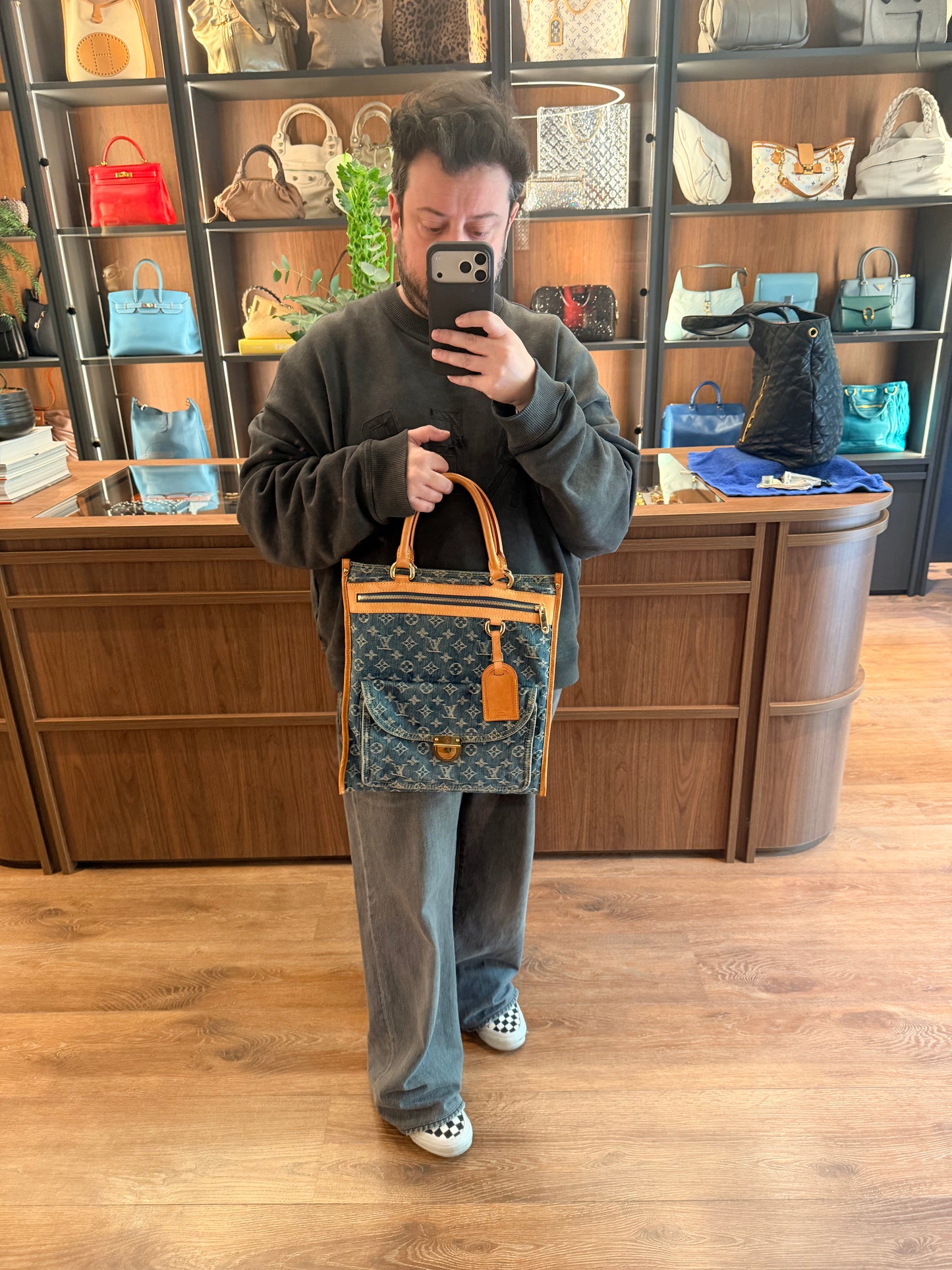LOUIS VUITTON MONOGRAM DENIM SAC PLAT HANDBAG