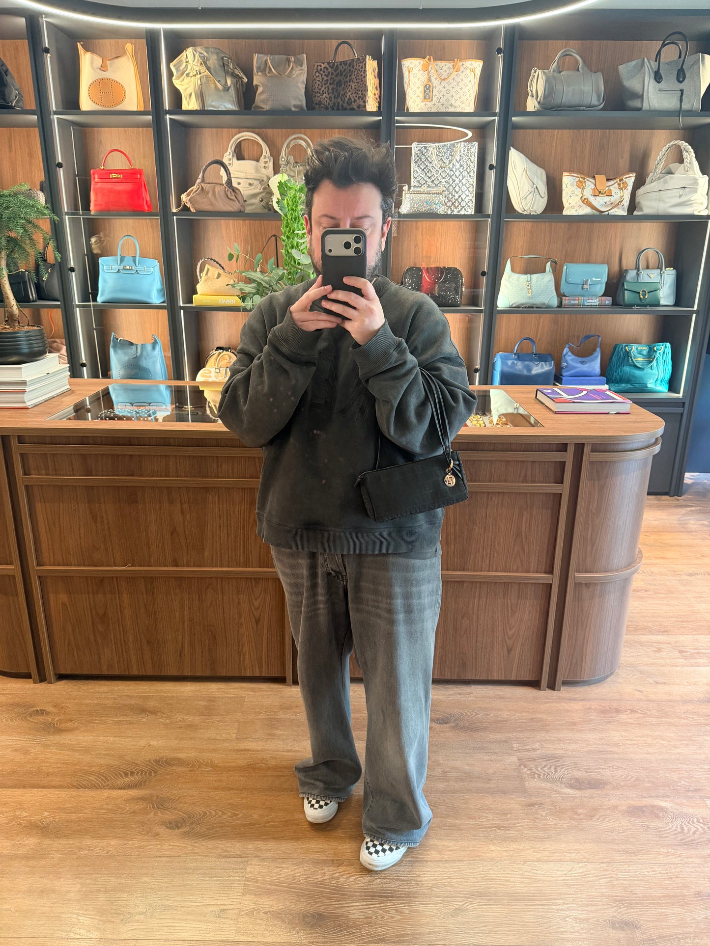 FENDI BLACK ZUCCHINO SMALL SHOULDER BAG